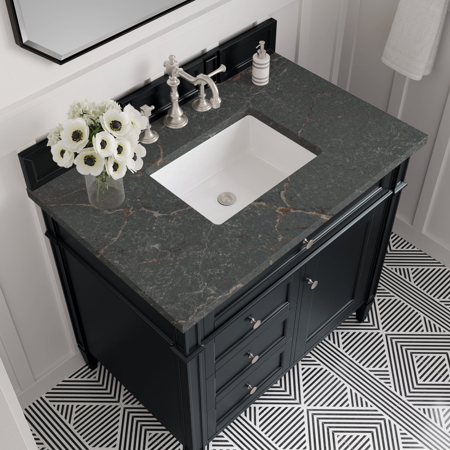 
                  
                    Brittany 36" Single Vanity in Black Onyx Single Bathroom Vanity James Martin Vanities Parisien Bleu Silestone 
                  
                