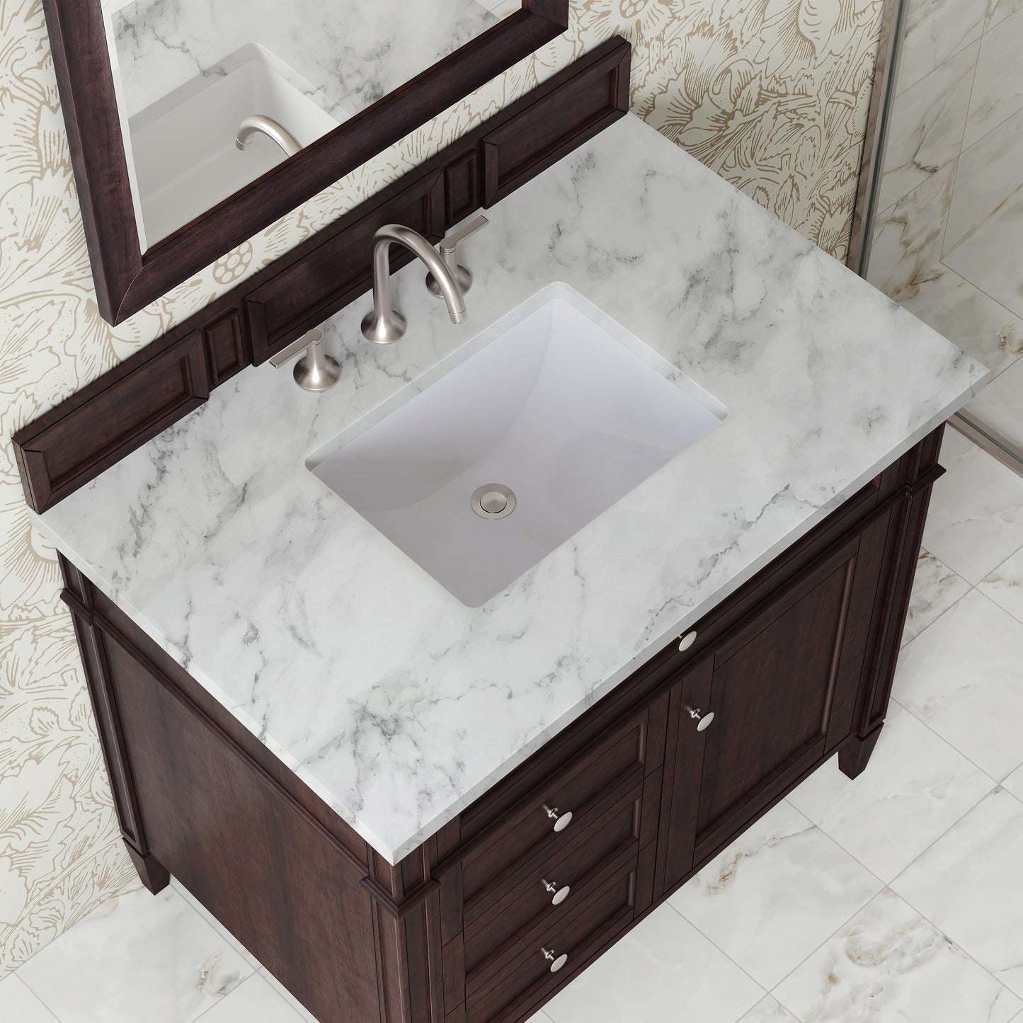 
                  
                    Brittany 36" Single Vanity in Burnished Mahogany Single Bathroom Vanity James Martin Vanities Carrara White Marble 
                  
                