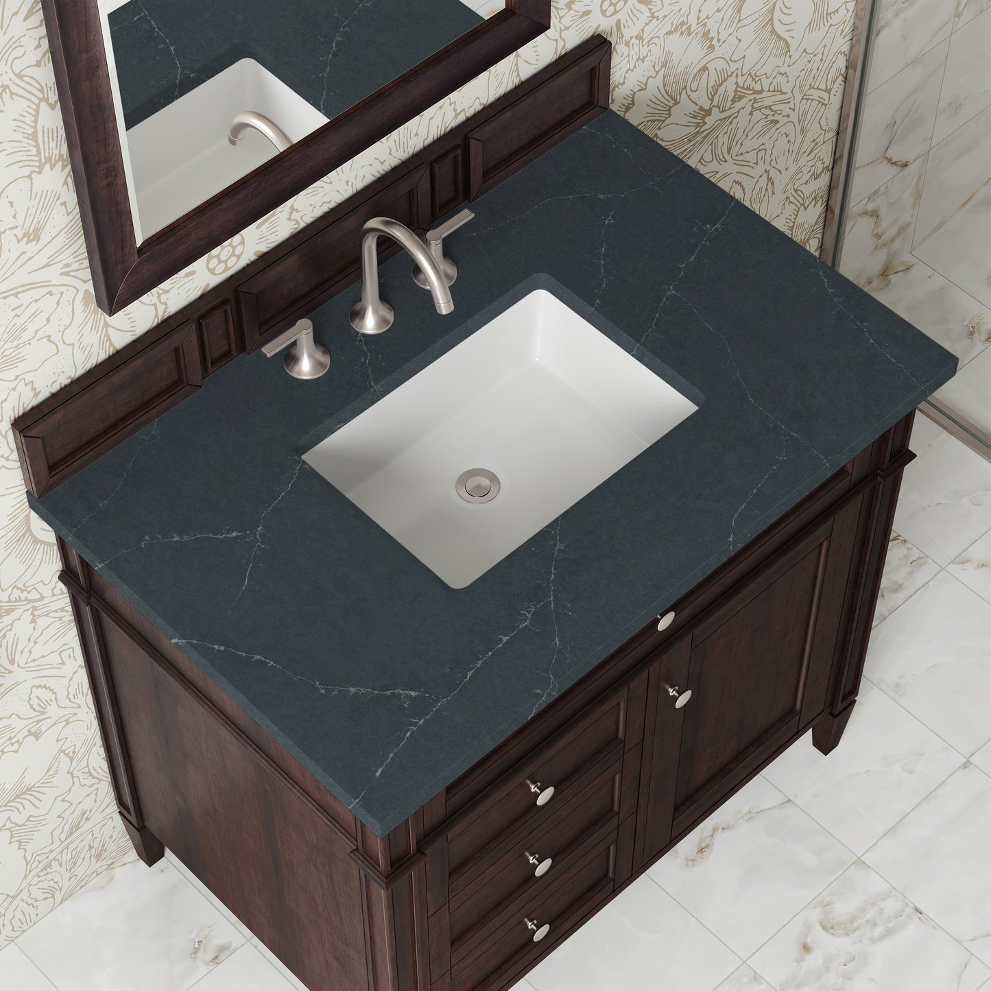 
                  
                    Brittany 36" Single Vanity in Burnished Mahogany Single Bathroom Vanity James Martin Vanities Charcoal Soapstone Silestone 
                  
                