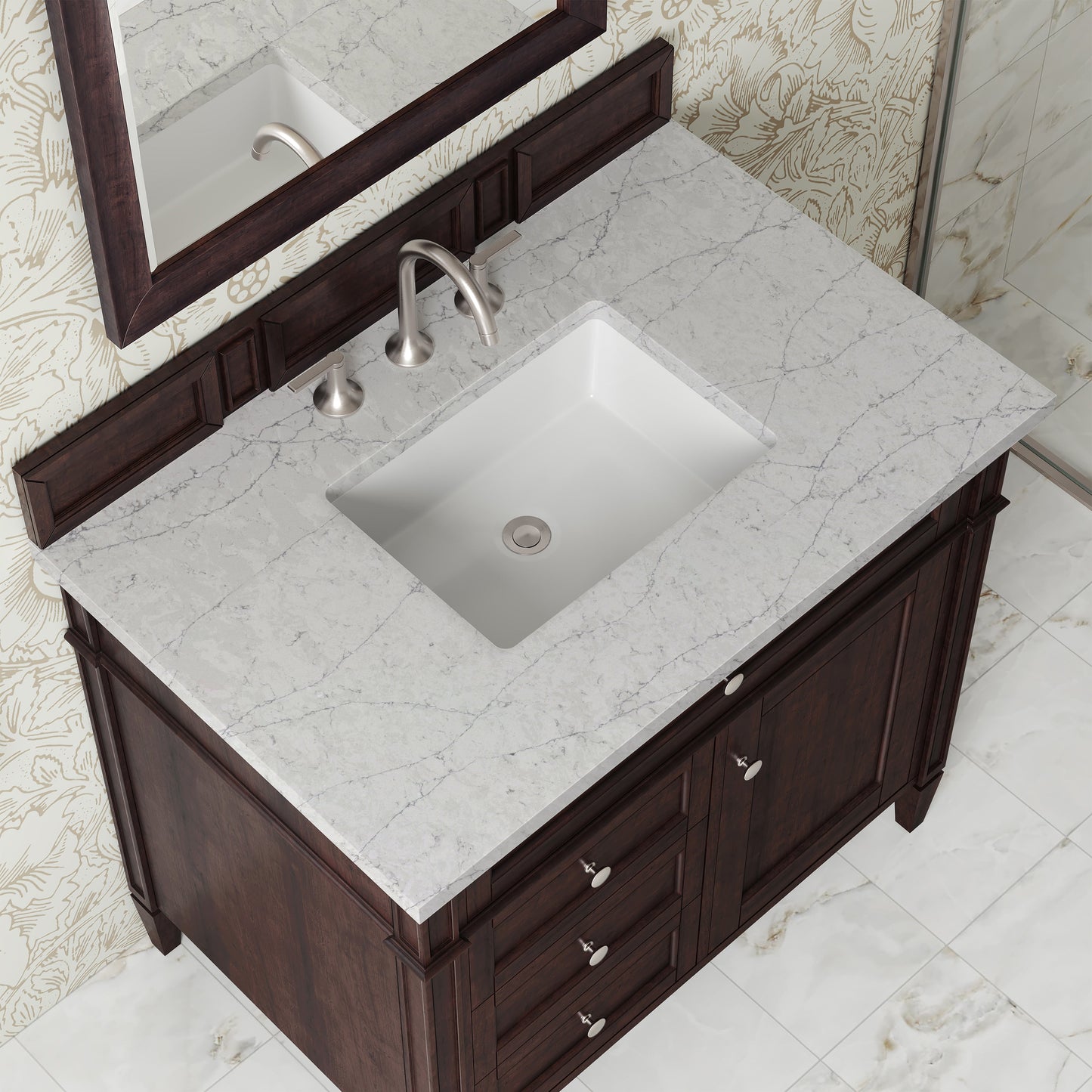 
                  
                    Brittany 36" Single Vanity in Burnished Mahogany Single Bathroom Vanity James Martin Vanities Eternal Jasmine Pearl Silestone 
                  
                