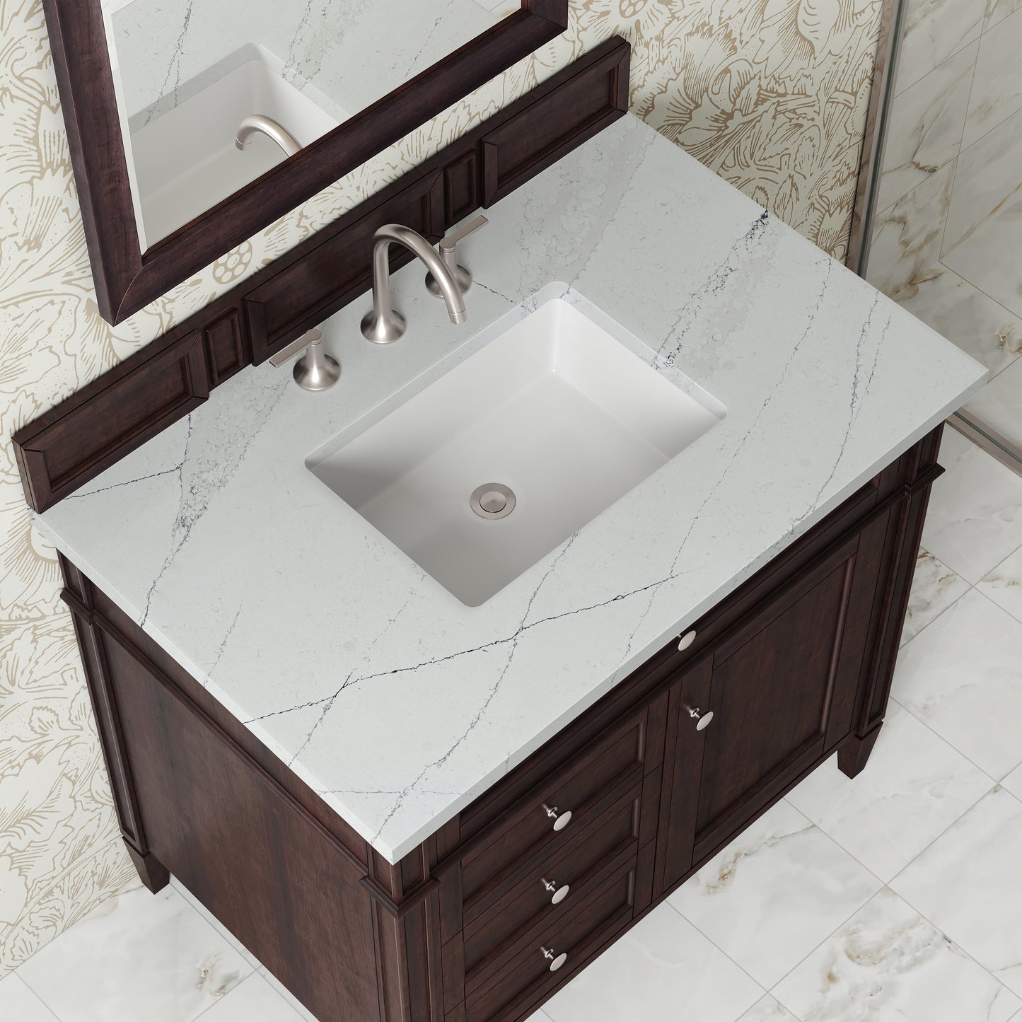 
                  
                    Brittany 36" Single Vanity in Burnished Mahogany Single Bathroom Vanity James Martin Vanities Ethereal Noctis Silestone 
                  
                