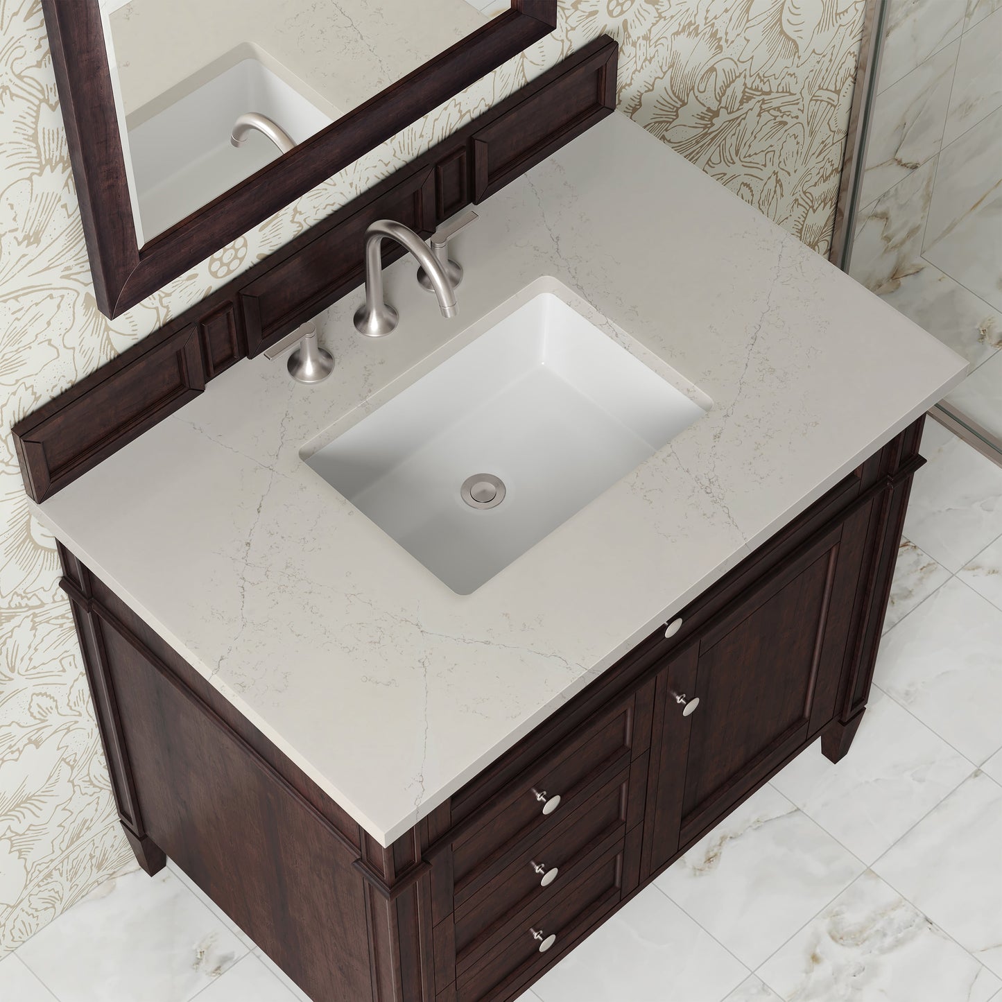 
                  
                    Brittany 36" Single Vanity in Burnished Mahogany Single Bathroom Vanity James Martin Vanities Siberian Silestone 
                  
                