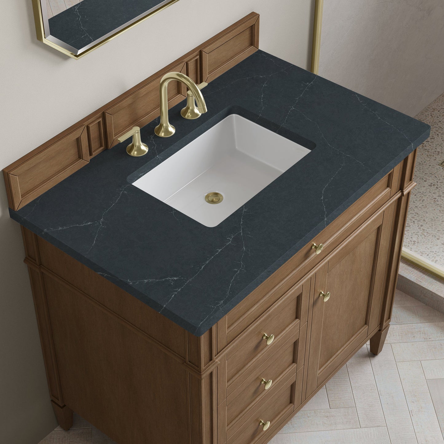 
                  
                    Brittany 36" Single Vanity in Pecan Single Bathroom Vanity James Martin Vanities Charcoal Soapstone Silestone 
                  
                