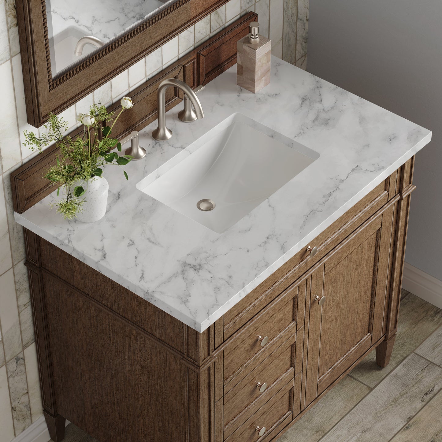 
                  
                    Brittany 36" Single Vanity in Saddle Brown Single Bathroom Vanity James Martin Vanities Carrara White Marble 
                  
                