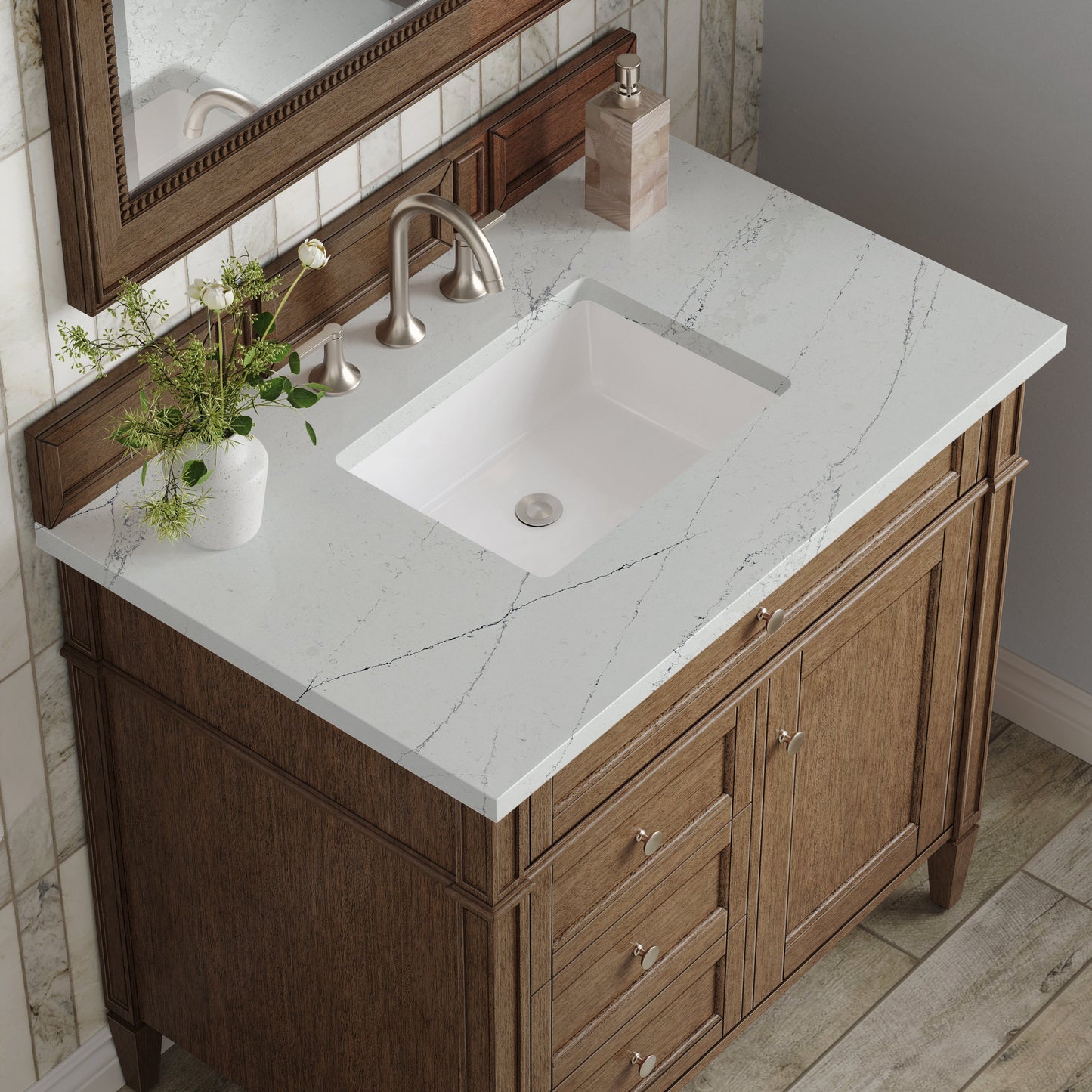 
                  
                    Brittany 36" Single Vanity in Saddle Brown Single Bathroom Vanity James Martin Vanities Ethereal Noctis Silestone 
                  
                