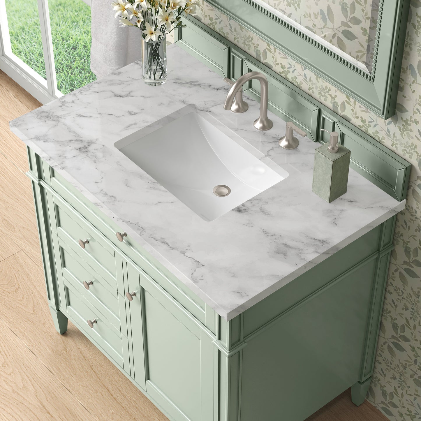 
                  
                    Brittany 36" Single Vanity in Sage Green Single Bathroom Vanity James Martin Vanities Carrara White Marble 
                  
                