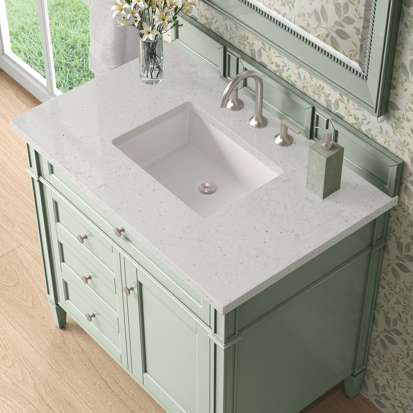 
                  
                    Brittany 36" Single Vanity in Sage Green Single Bathroom Vanity James Martin Vanities Lime Delight Silestone 
                  
                