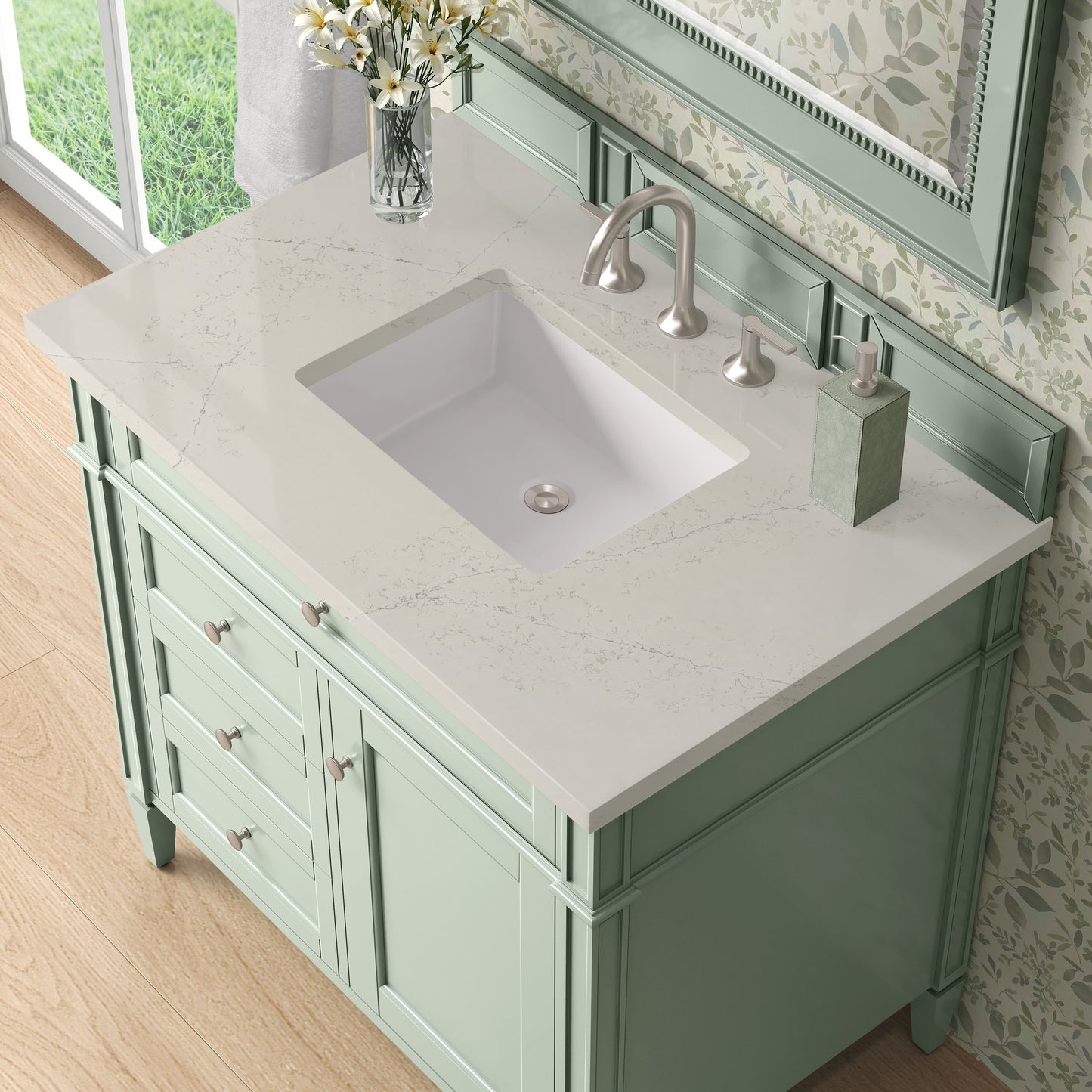 
                  
                    Brittany 36" Single Vanity in Sage Green Single Bathroom Vanity James Martin Vanities Siberian Silestone 
                  
                
