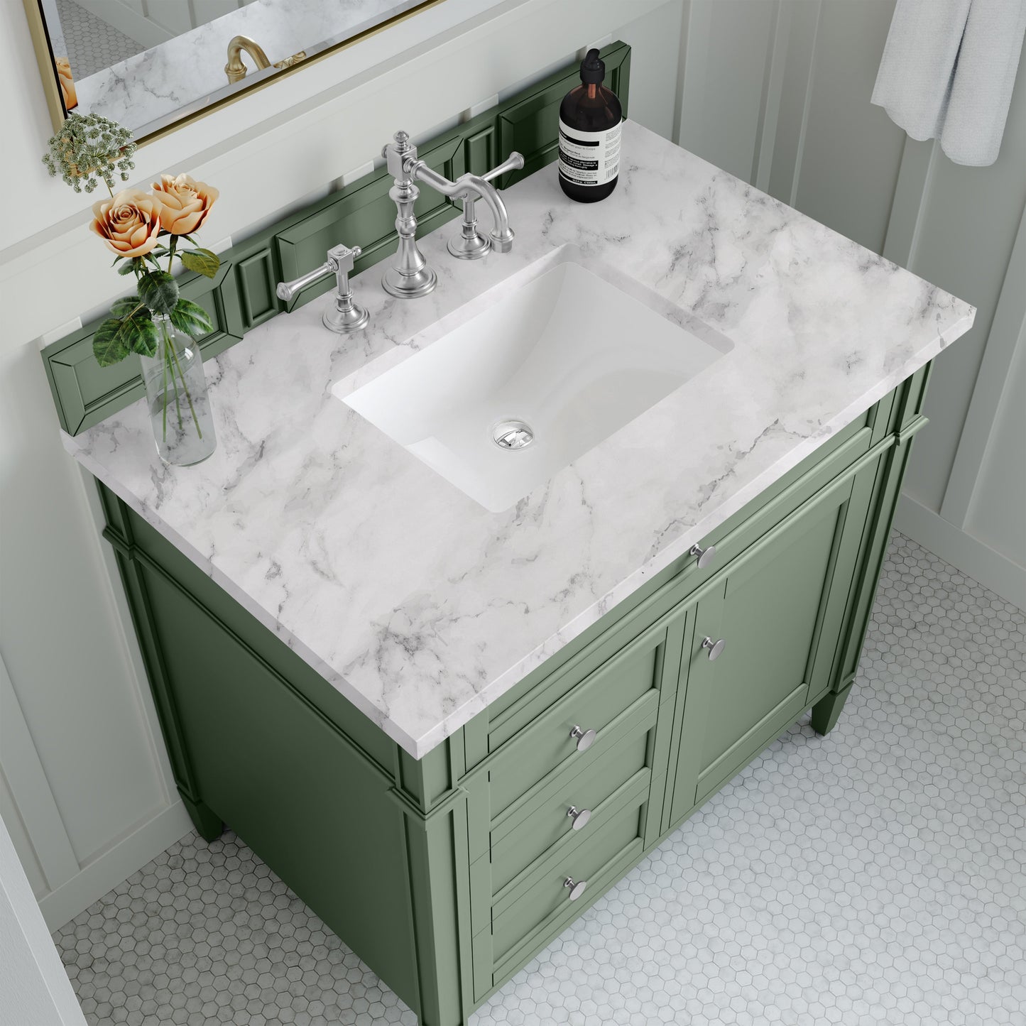 
                  
                    Brittany 36" Single Vanity in Smokey Celadon Single Bathroom Vanity James Martin Vanities Carrara White Marble 
                  
                