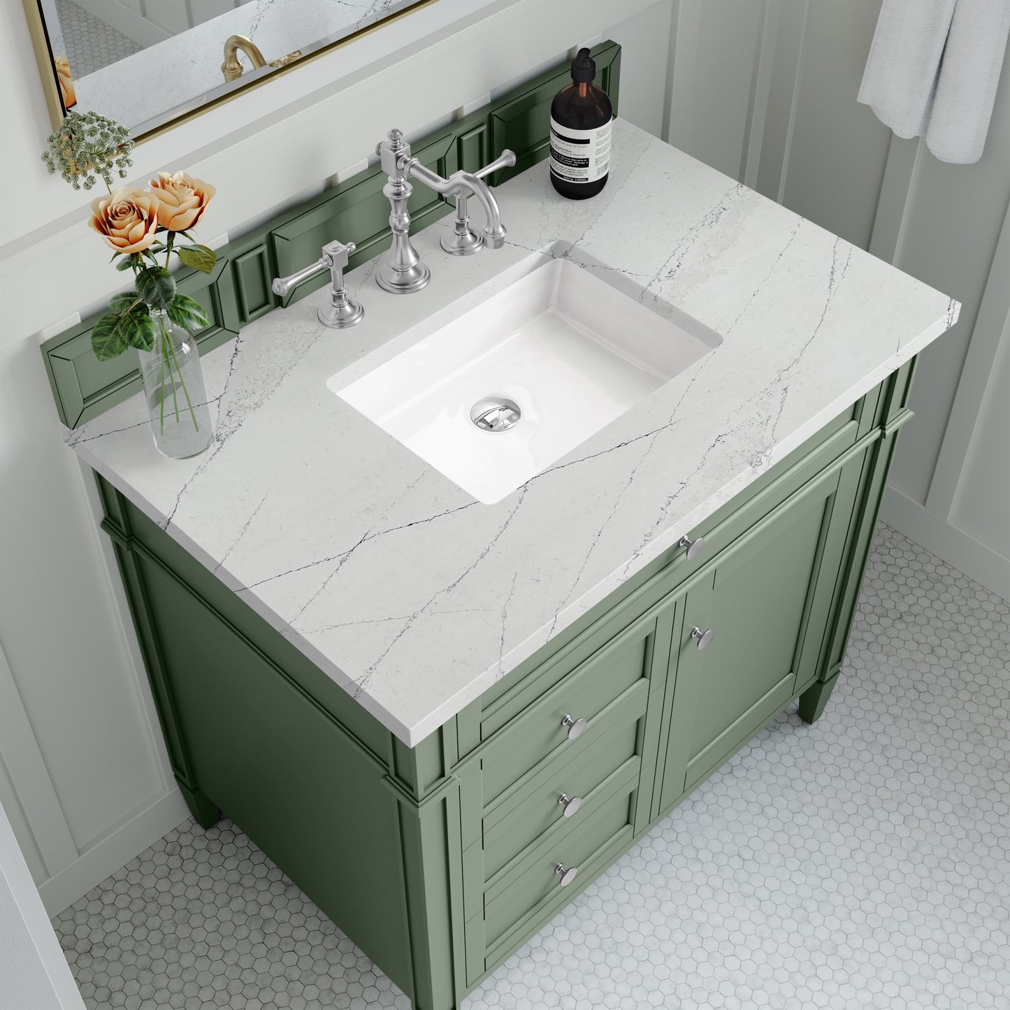 
                  
                    Brittany 36" Single Vanity in Smokey Celadon Single Bathroom Vanity James Martin Vanities Ethereal Noctis Silestone 
                  
                