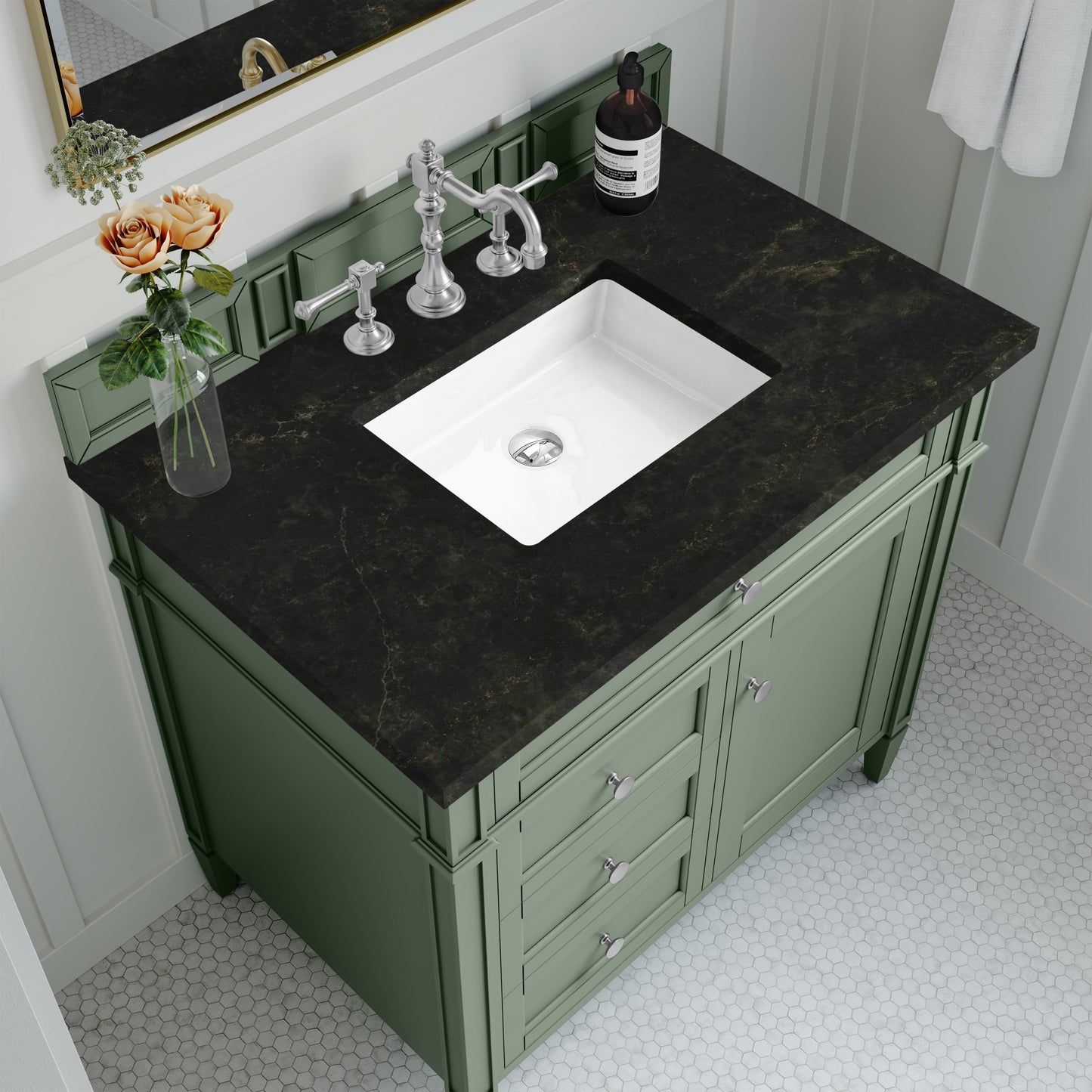 
                  
                    Brittany 36" Single Vanity in Smokey Celadon Single Bathroom Vanity James Martin Vanities Phantome Eclos 
                  
                