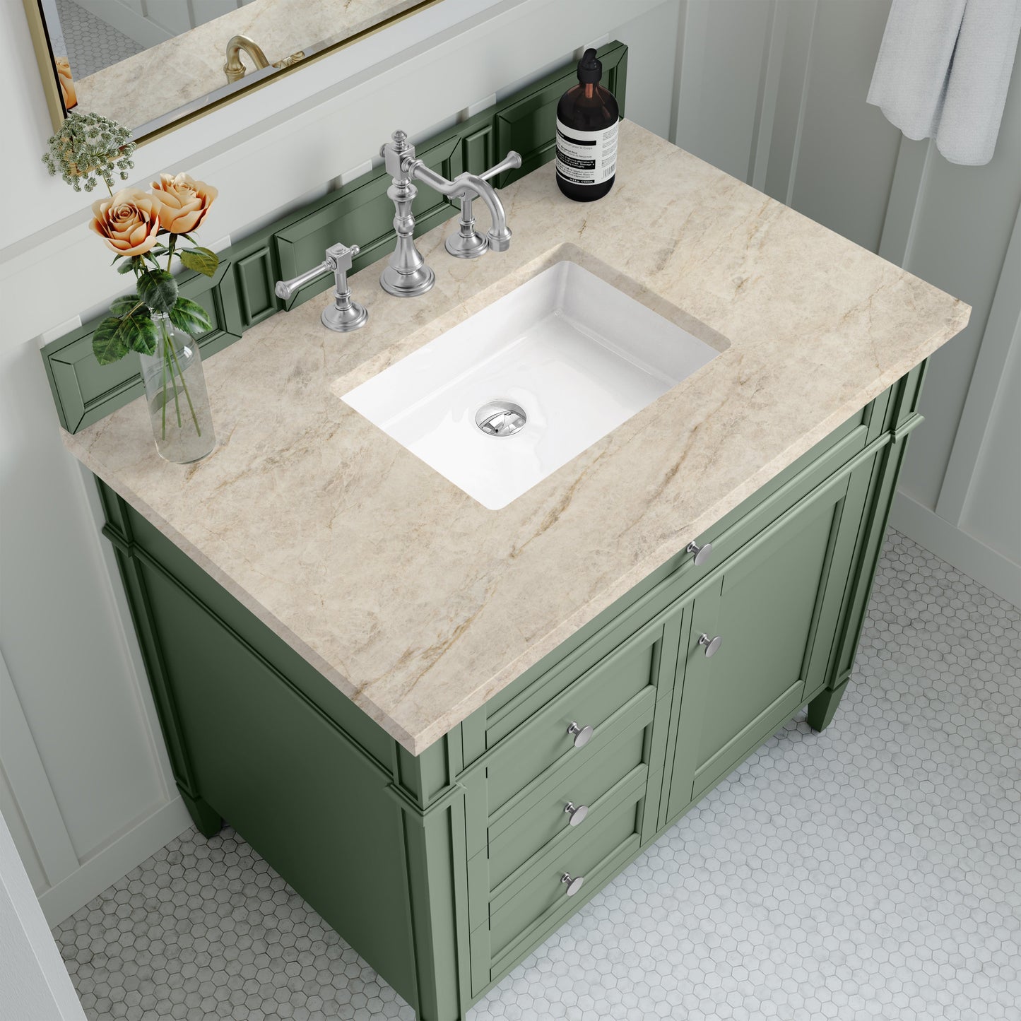 
                  
                    Brittany 36" Single Vanity in Smokey Celadon Single Bathroom Vanity James Martin Vanities Tajnar Eclos 
                  
                