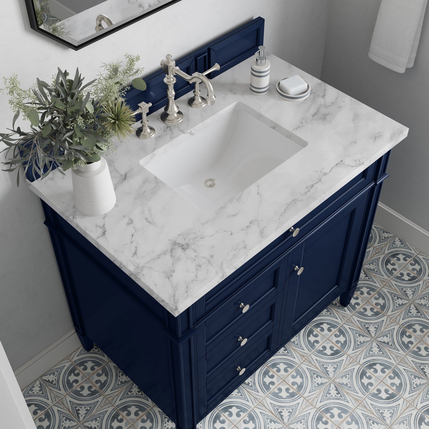 
                  
                    Brittany 36" Single Vanity in Victory Blue Single Bathroom Vanity James Martin Vanities Carrara White Marble 
                  
                