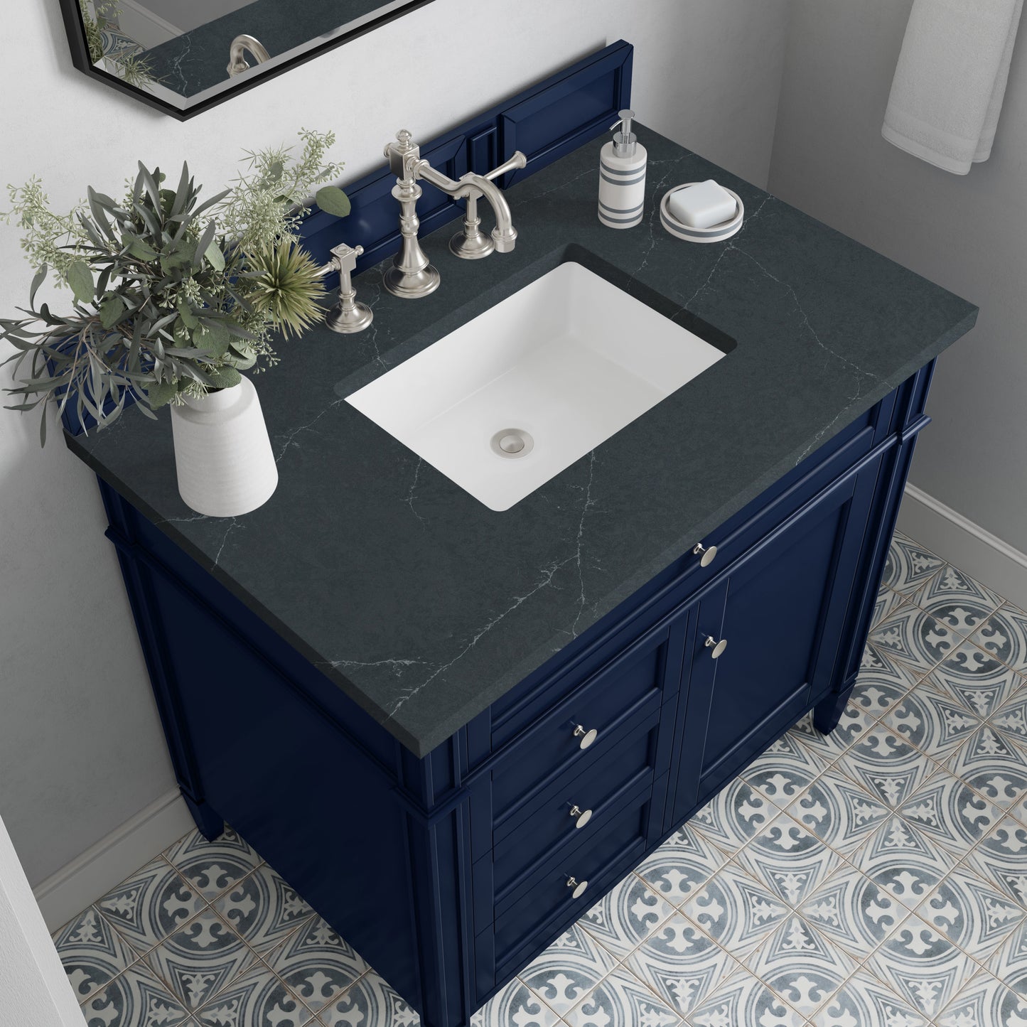 
                  
                    Brittany 36" Single Vanity in Victory Blue Single Bathroom Vanity James Martin Vanities Charcoal Soapstone Silestone 
                  
                