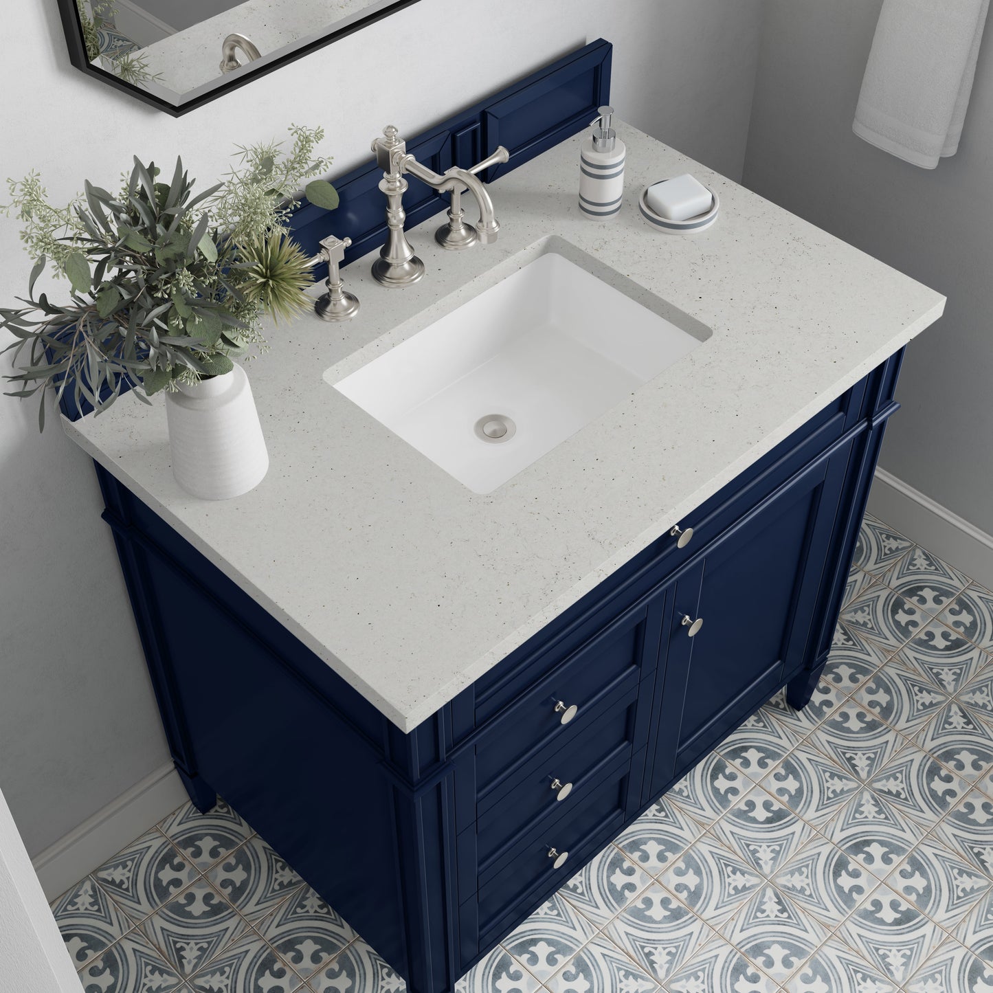 
                  
                    Brittany 36" Single Vanity in Victory Blue Single Bathroom Vanity James Martin Vanities Lime Delight Silestone 
                  
                