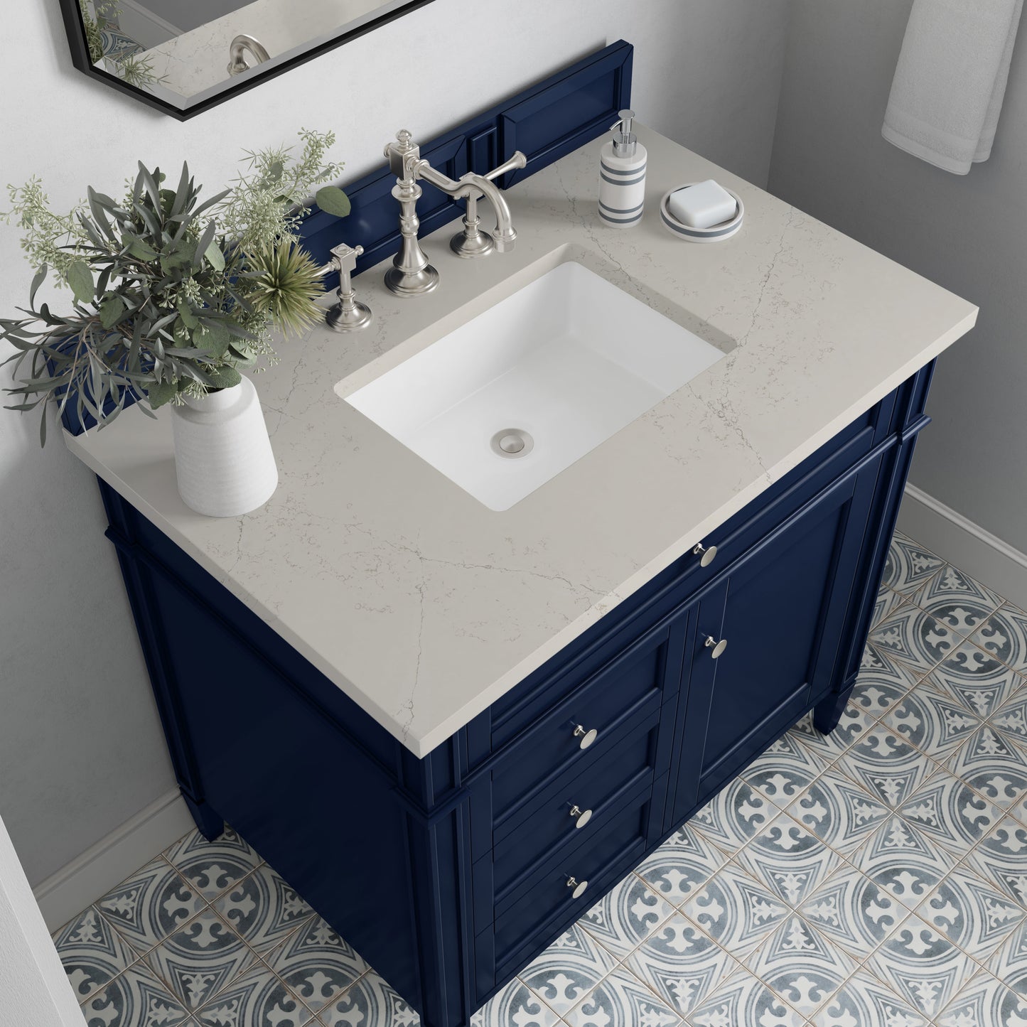 
                  
                    Brittany 36" Single Vanity in Victory Blue Single Bathroom Vanity James Martin Vanities Siberian Silestone 
                  
                