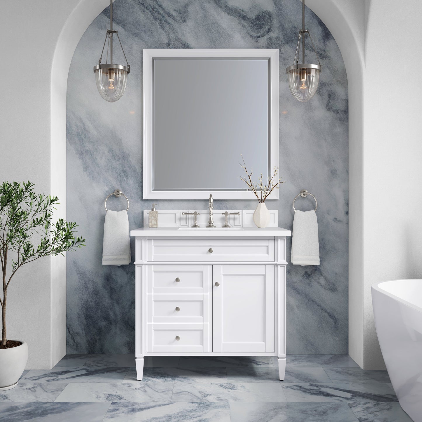 Brittany 36"Single Vanity in Bright White Single Bathroom Vanity James Martin Vanities 