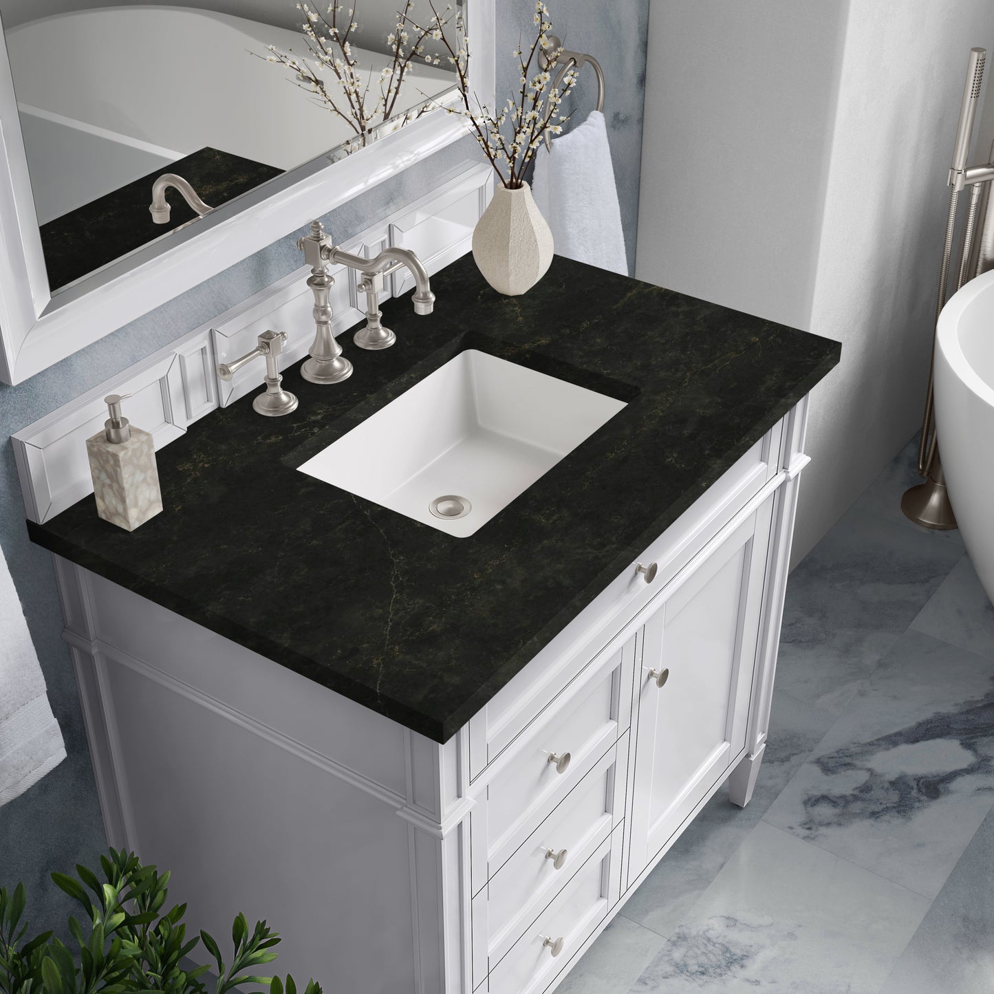 
                  
                    Brittany 36"Single Vanity in Bright White Single Bathroom Vanity James Martin Vanities Phantome Eclos 
                  
                