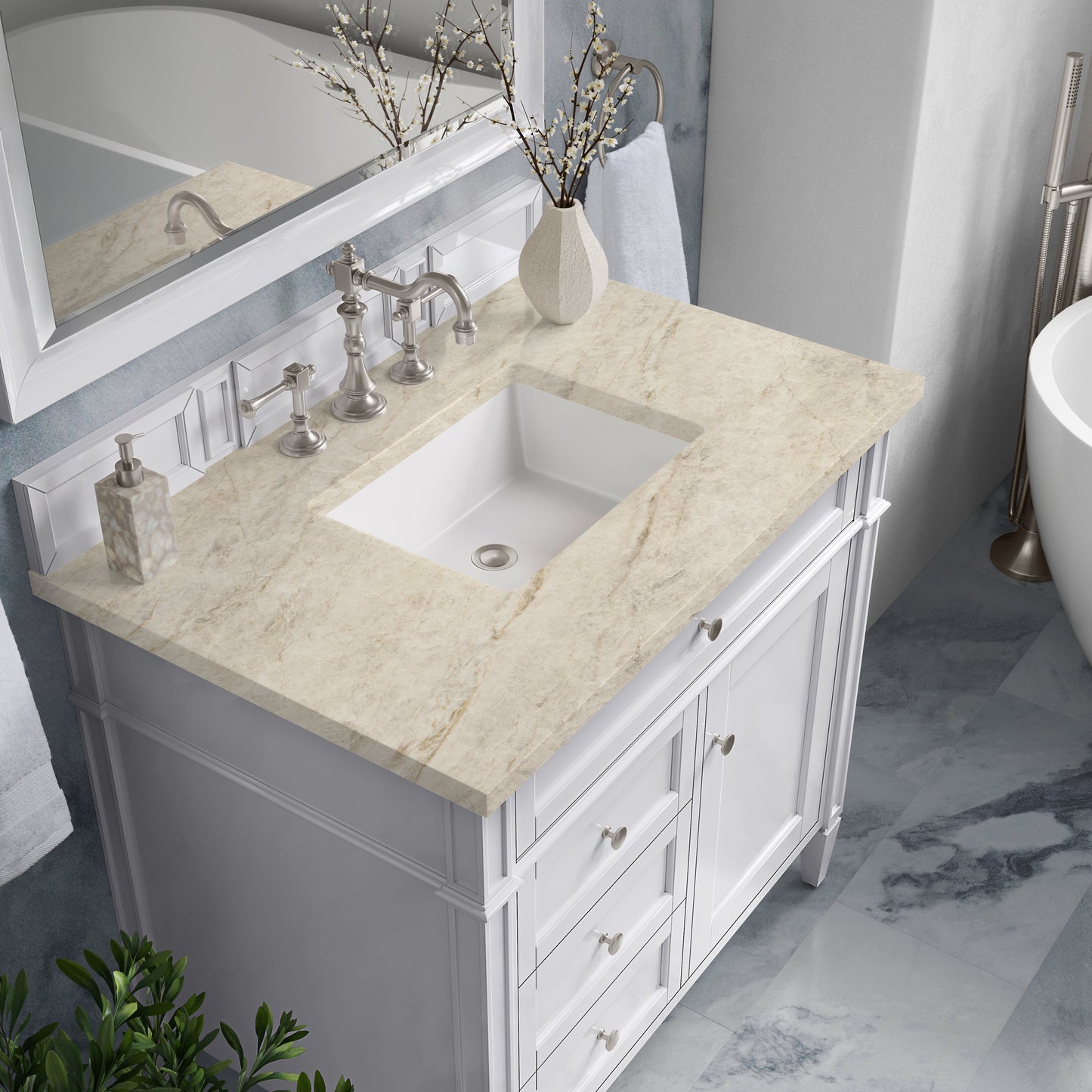 
                  
                    Brittany 36"Single Vanity in Bright White Single Bathroom Vanity James Martin Vanities Tajnar Eclos 
                  
                