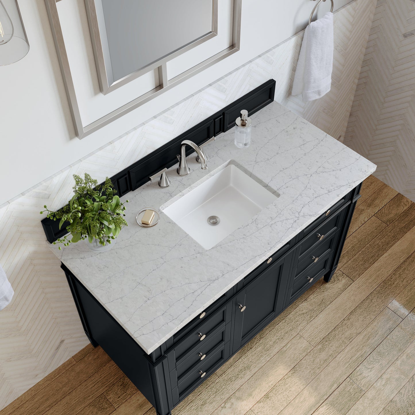 
                  
                    Brittany 48" Single Vanity in Black Onyx Single Bathroom Vanity James Martin Vanities Eternal Jasmine Pearl Silestone 
                  
                