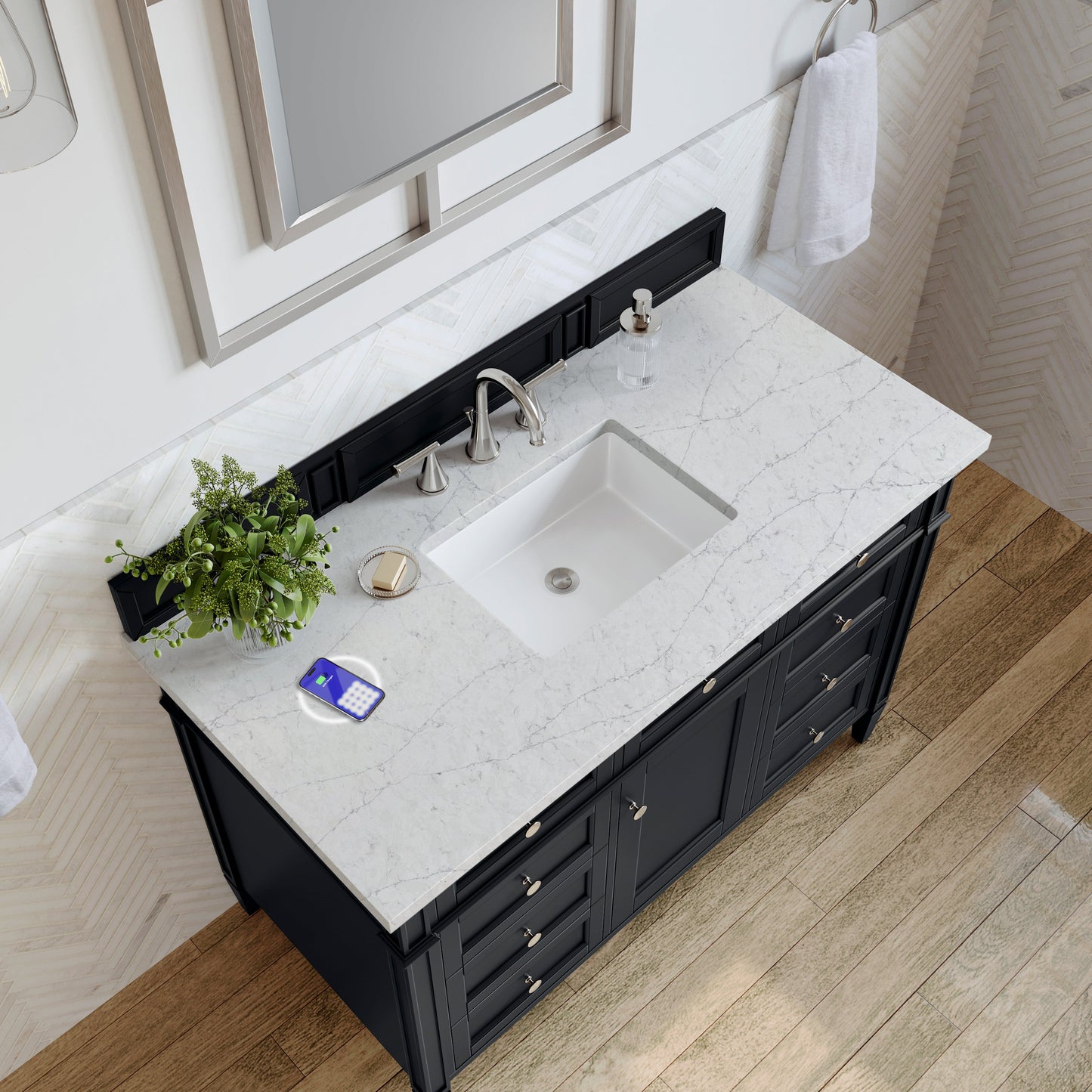 
                  
                    Brittany 48" Single Vanity in Black Onyx Single Bathroom Vanity James Martin Vanities Eternal Jasmine Pearl Silestone with FreePower 
                  
                