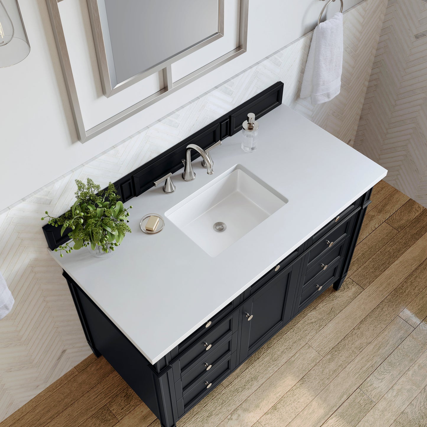 
                  
                    Brittany 48" Single Vanity in Black Onyx Single Bathroom Vanity James Martin Vanities White Zeus Silestone 
                  
                