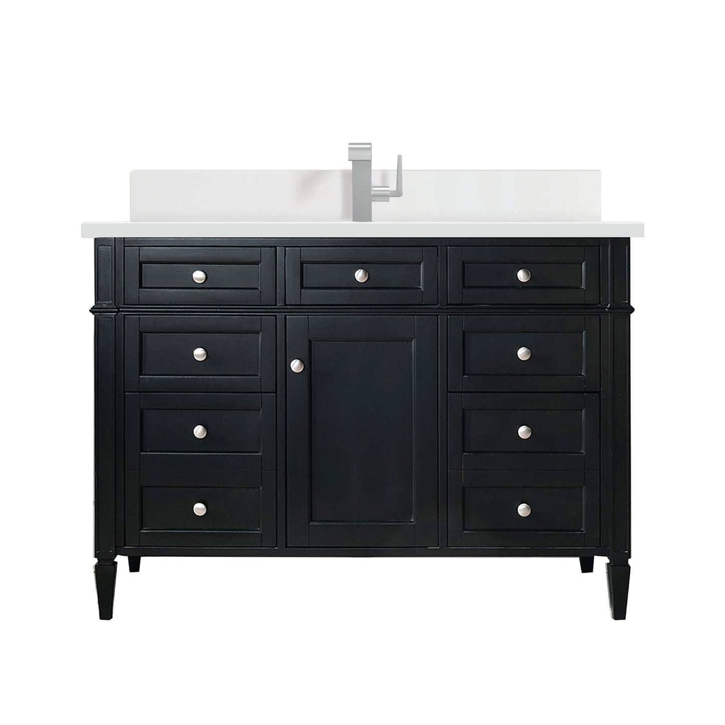 
                  
                    Brittany 48" Single Vanity in Black Onyx Single Bathroom Vanity James Martin Vanities White Zeus Silestone Single Hole Faucet w/Backsplash 
                  
                