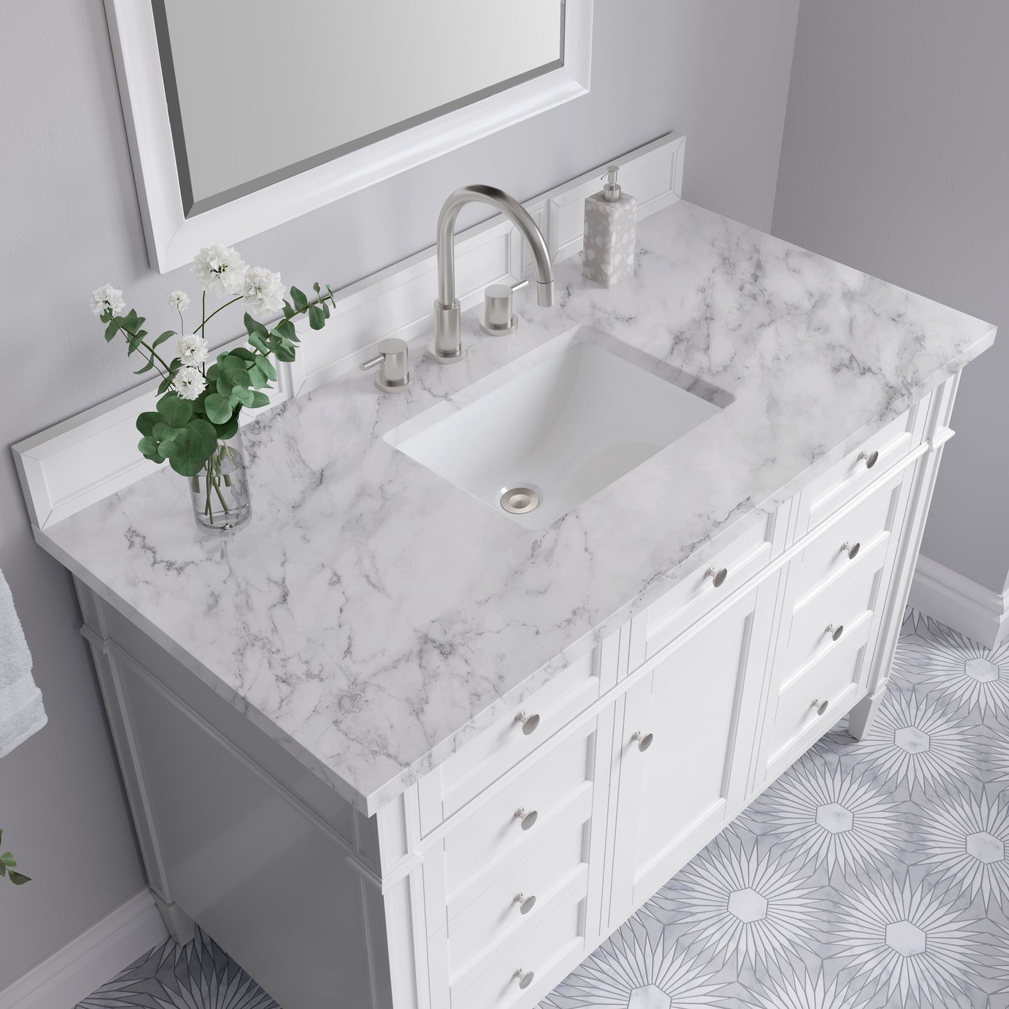 
                  
                    Brittany 48" Single Vanity in Bright White Single Bathroom Vanity James Martin Vanities Carrara White Marble 
                  
                