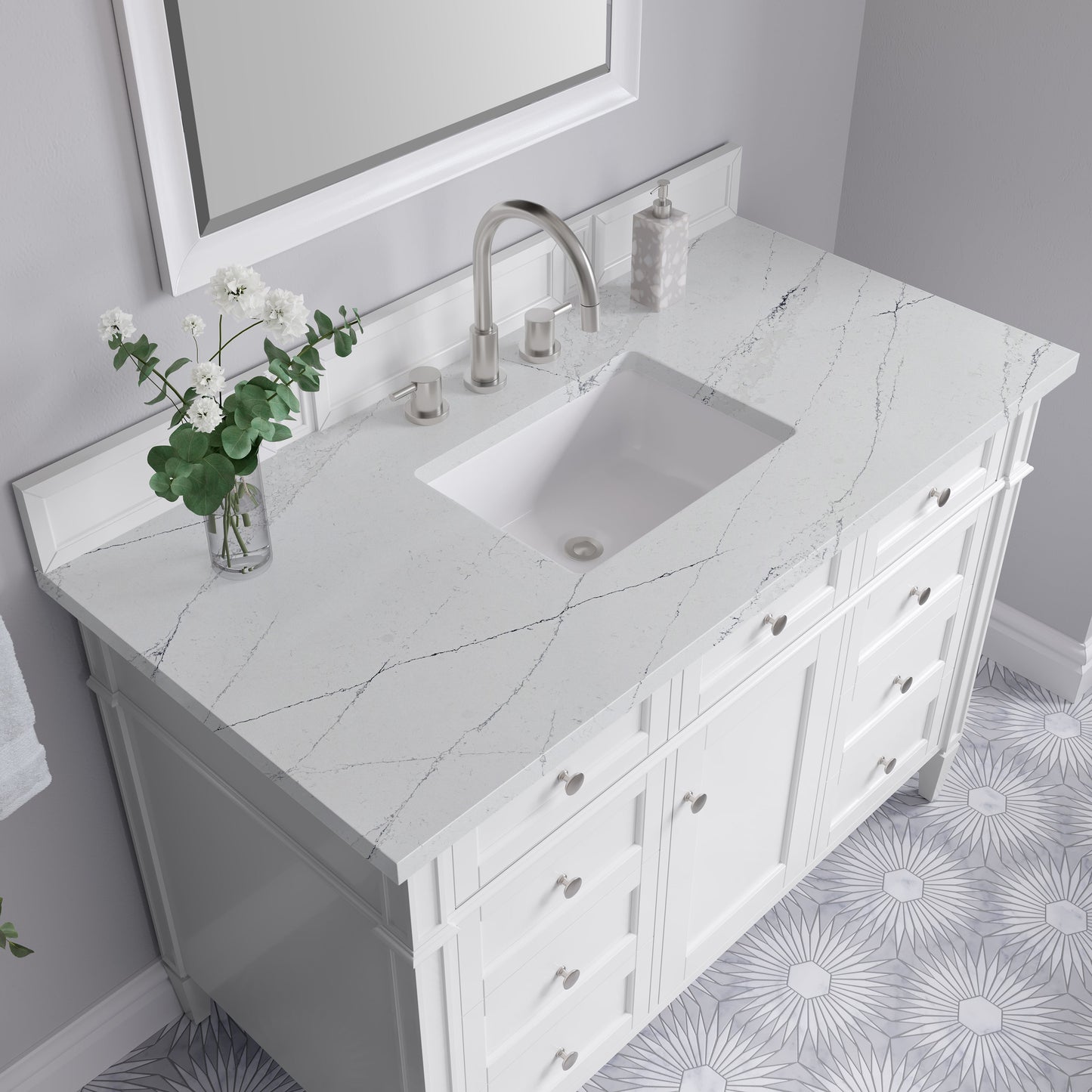 
                  
                    Brittany 48" Single Vanity in Bright White Single Bathroom Vanity James Martin Vanities Ethereal Noctis Silestone 
                  
                