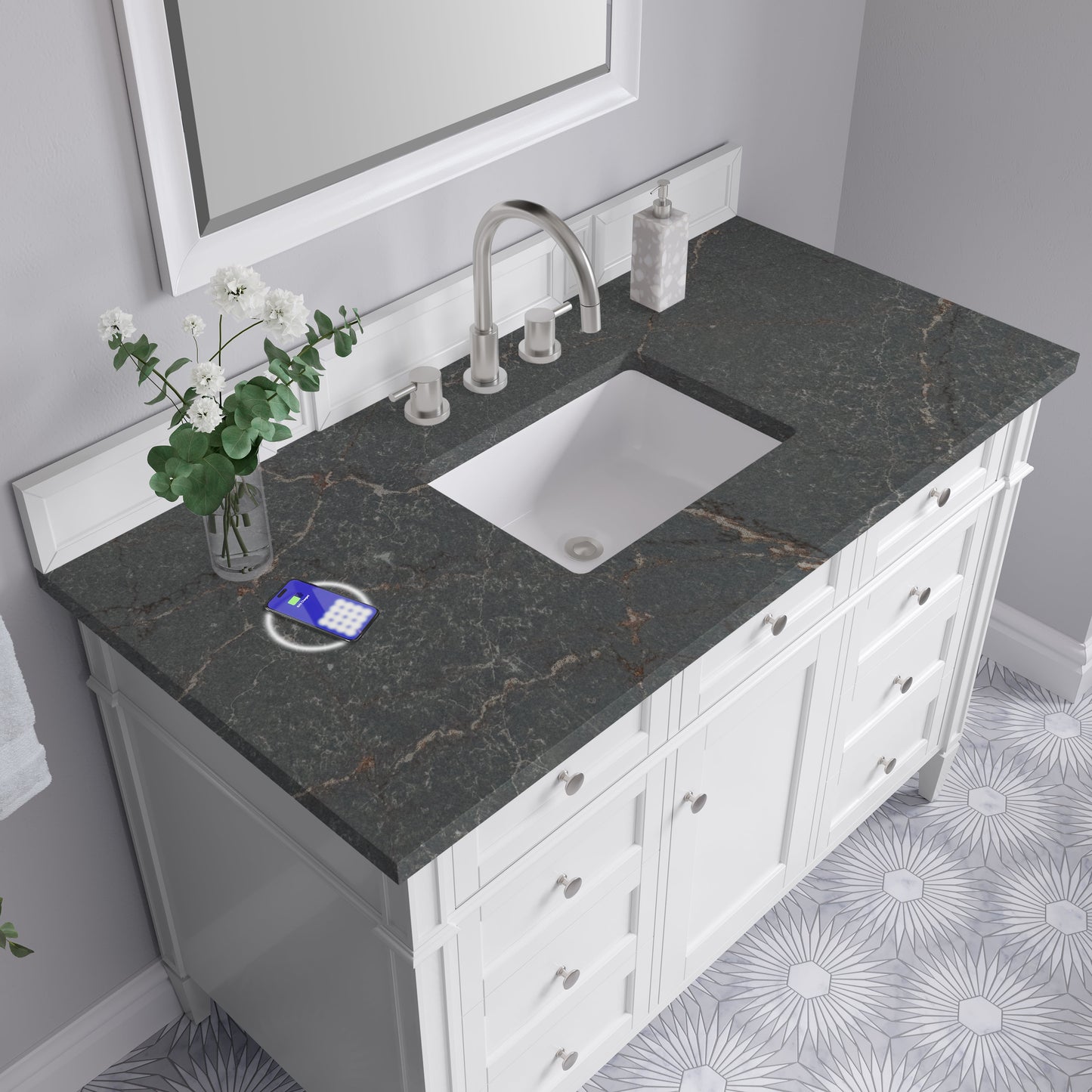 
                  
                    Brittany 48" Single Vanity in Bright White Single Bathroom Vanity James Martin Vanities FreePower-Enabled Parisien Bleu Silestone 
                  
                