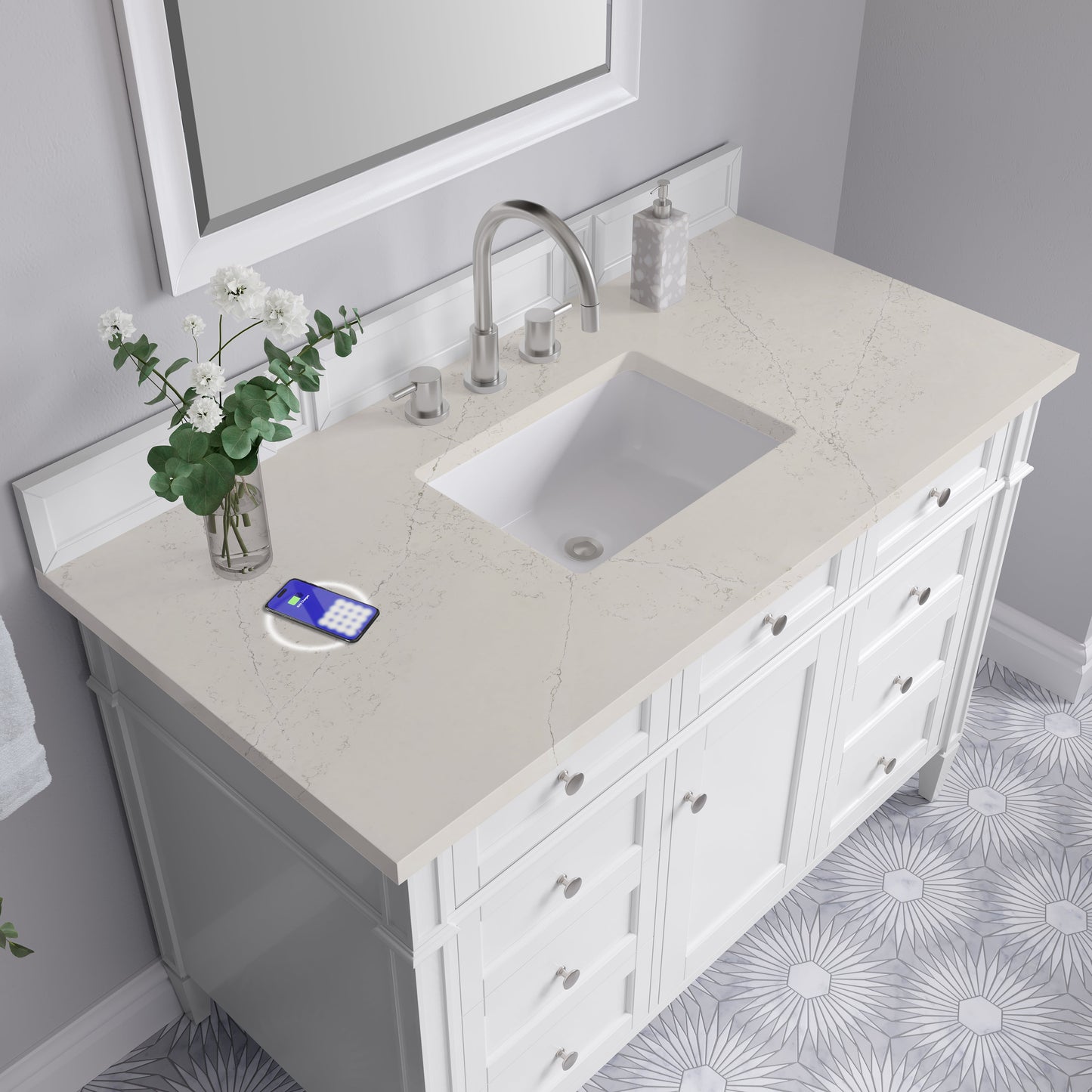 
                  
                    Brittany 48" Single Vanity in Bright White Single Bathroom Vanity James Martin Vanities FreePower-Enabled Siberian Silestone 
                  
                