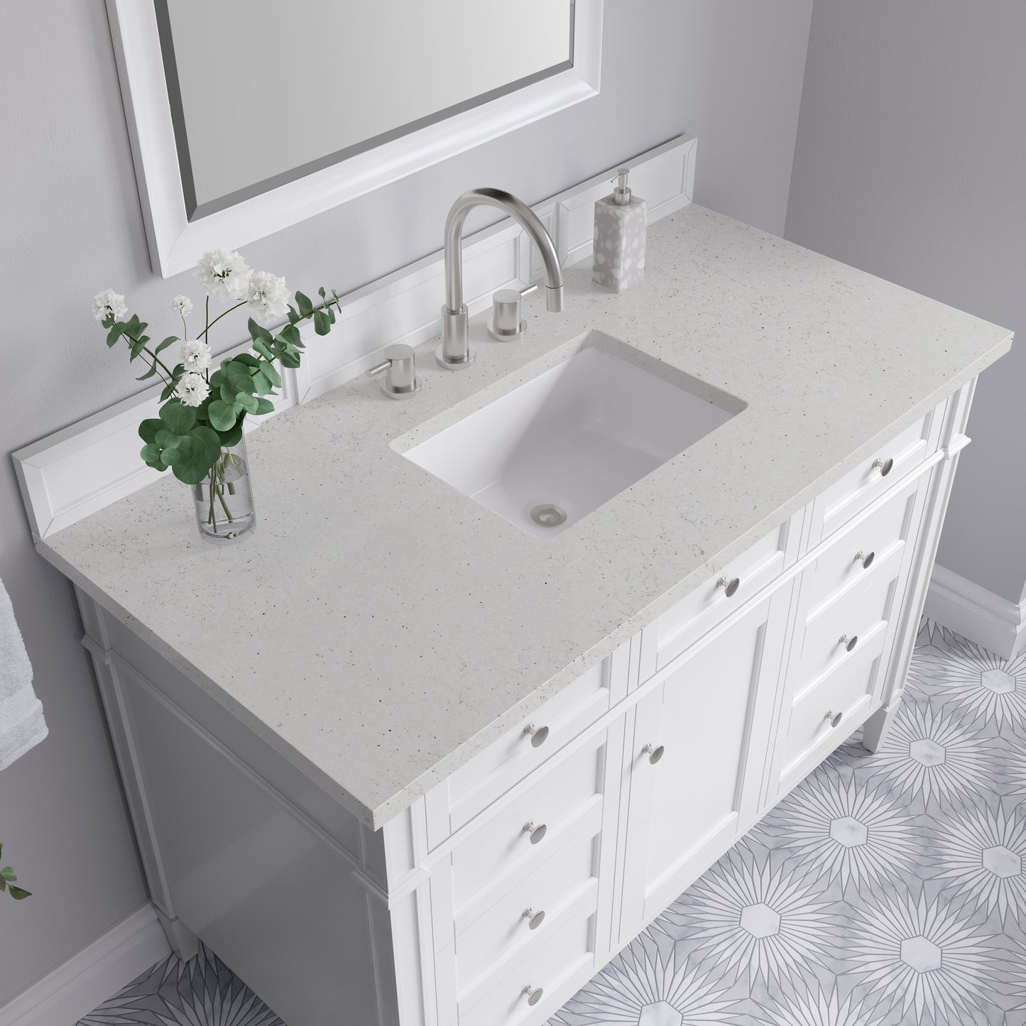 
                  
                    Brittany 48" Single Vanity in Bright White Single Bathroom Vanity James Martin Vanities Lime Delight Silestone 
                  
                
