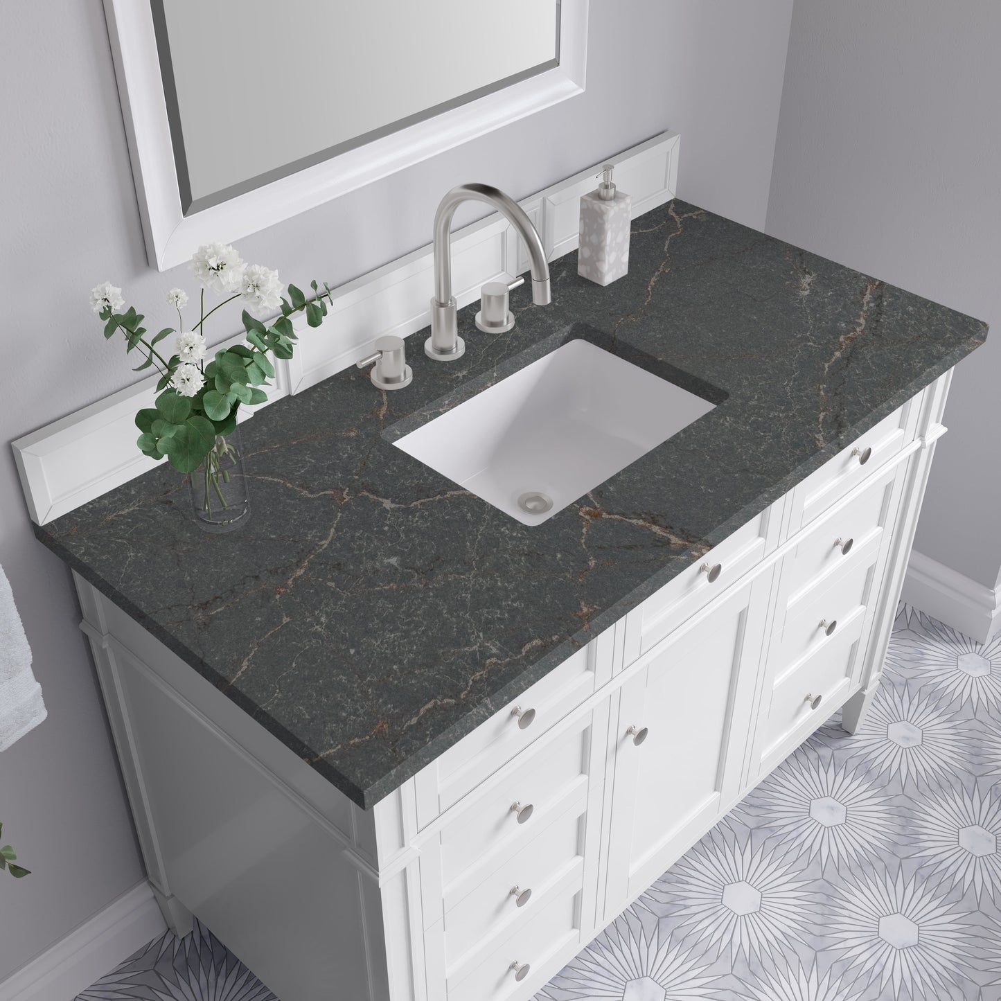 
                  
                    Brittany 48" Single Vanity in Bright White Single Bathroom Vanity James Martin Vanities Parisien Bleu Silestone 
                  
                
