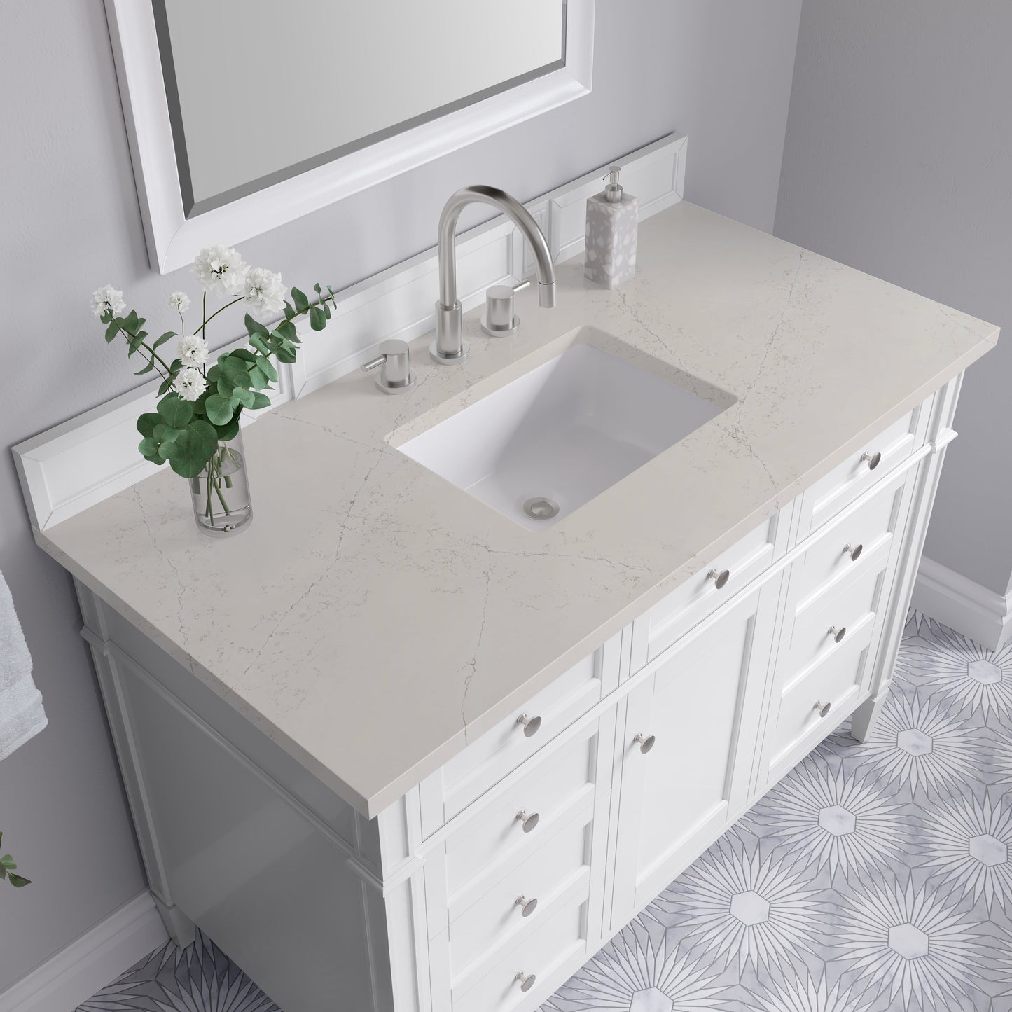 
                  
                    Brittany 48" Single Vanity in Bright White Single Bathroom Vanity James Martin Vanities Siberian Silestone 
                  
                