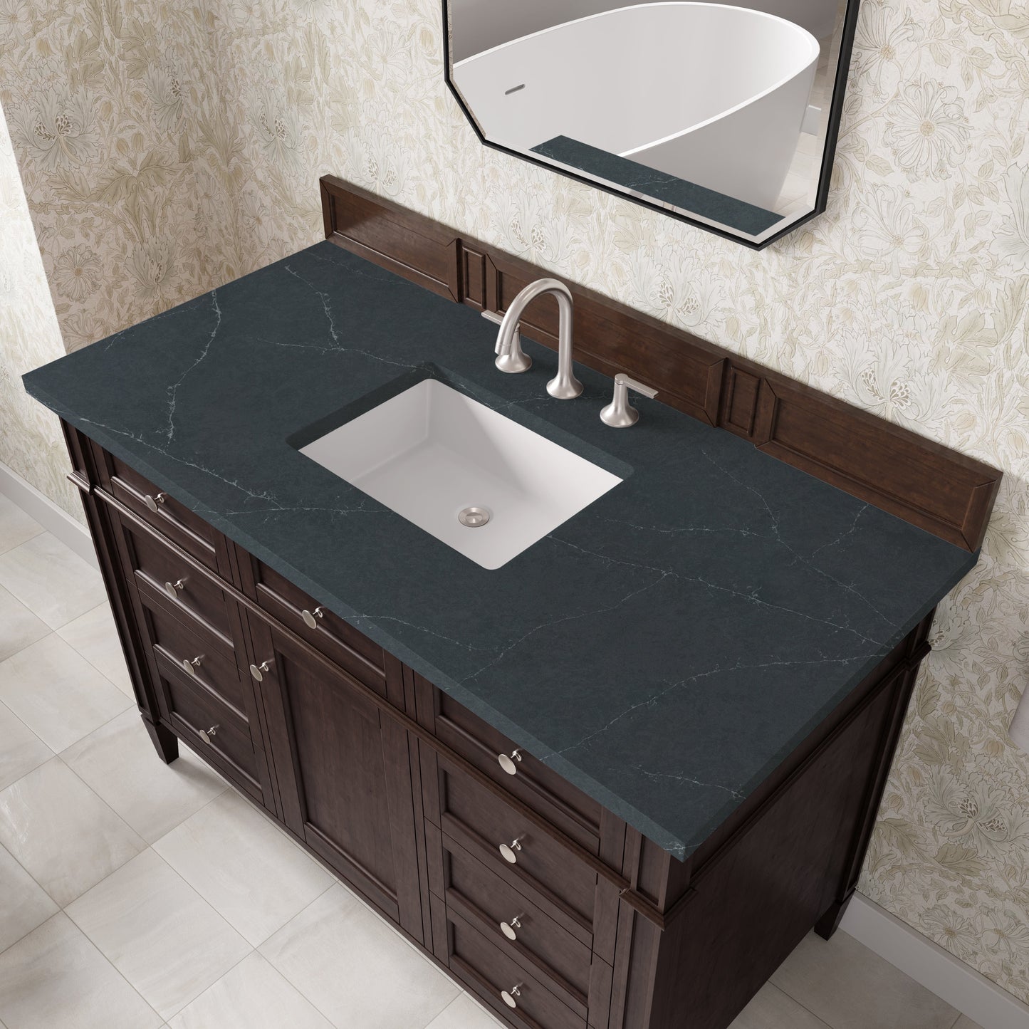 
                  
                    Brittany 48" Single Vanity in Burnished Mahogany Single Bathroom Vanity James Martin Vanities Charcoal Soapstone Silestone 
                  
                
