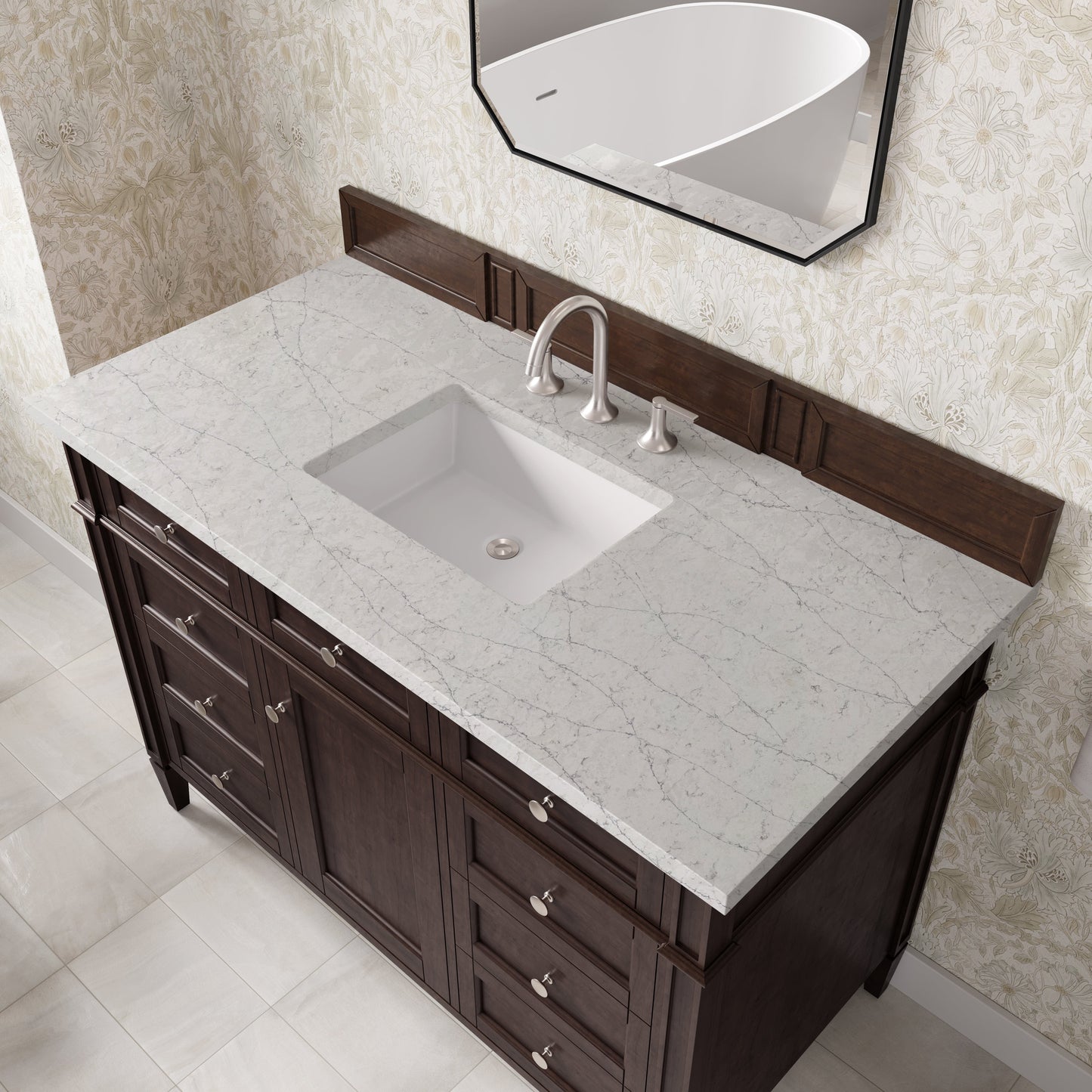 
                  
                    Brittany 48" Single Vanity in Burnished Mahogany Single Bathroom Vanity James Martin Vanities Eternal Jasmine Pearl Silestone 
                  
                