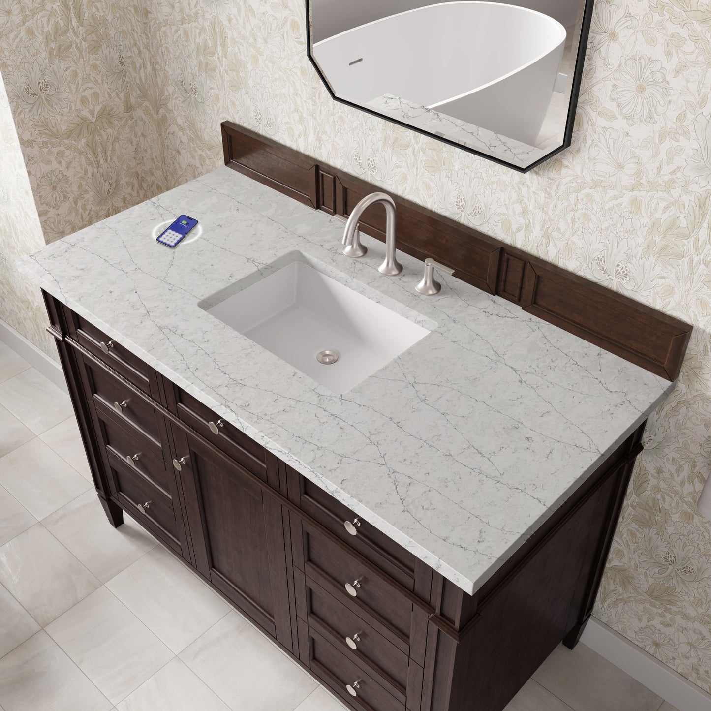 
                  
                    Brittany 48" Single Vanity in Burnished Mahogany Single Bathroom Vanity James Martin Vanities FreePower-Enabled Eternal Jasmine Pearl Silestone 
                  
                