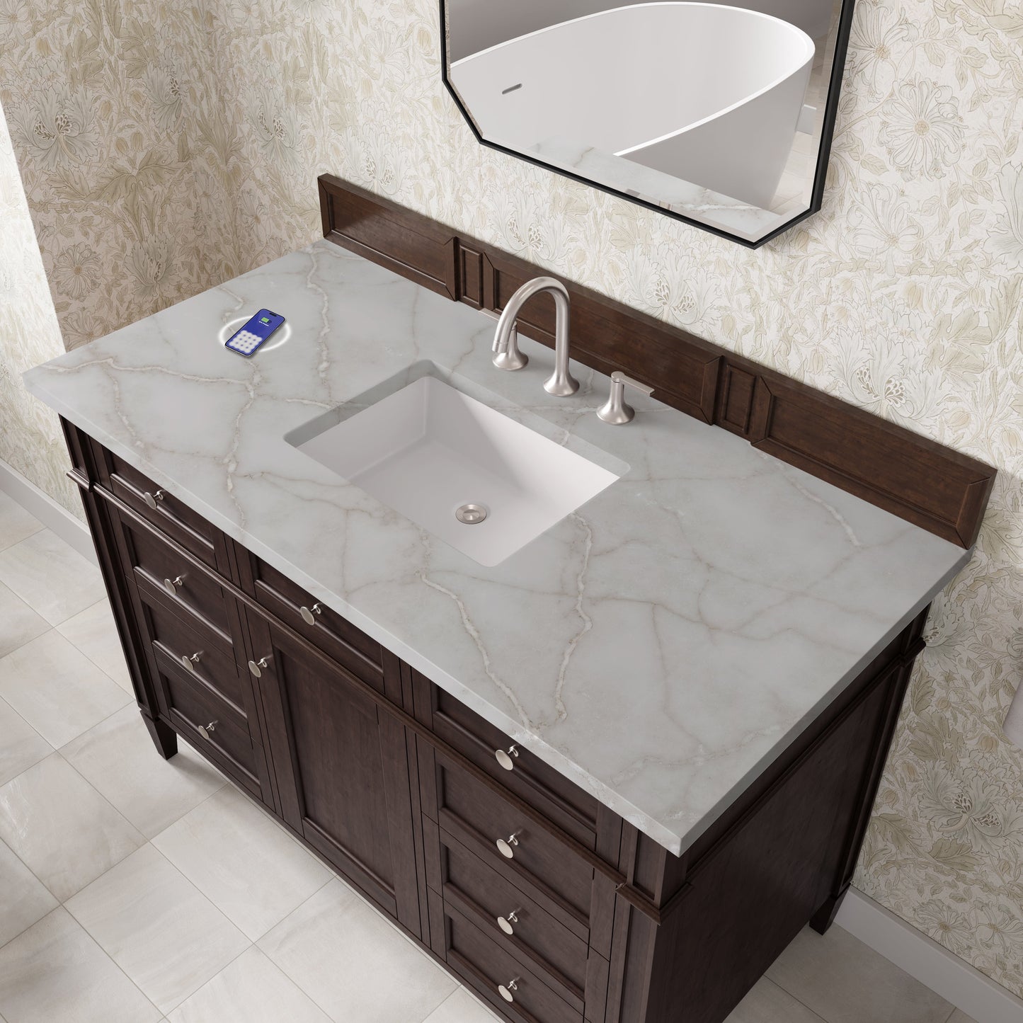 
                  
                    Brittany 48" Single Vanity in Burnished Mahogany Single Bathroom Vanity James Martin Vanities FreePower-Enabled Victorian Silver Silestone 
                  
                