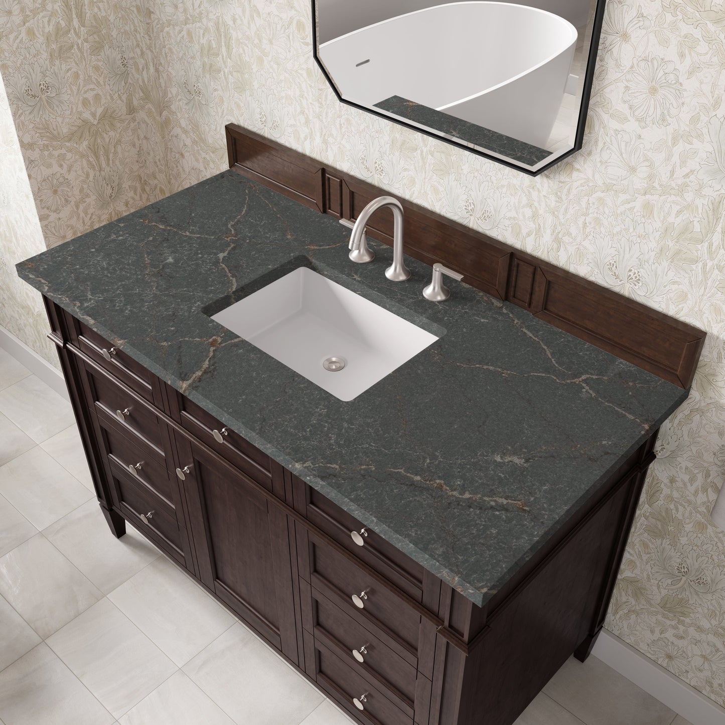 
                  
                    Brittany 48" Single Vanity in Burnished Mahogany Single Bathroom Vanity James Martin Vanities Parisien Bleu Silestone 
                  
                