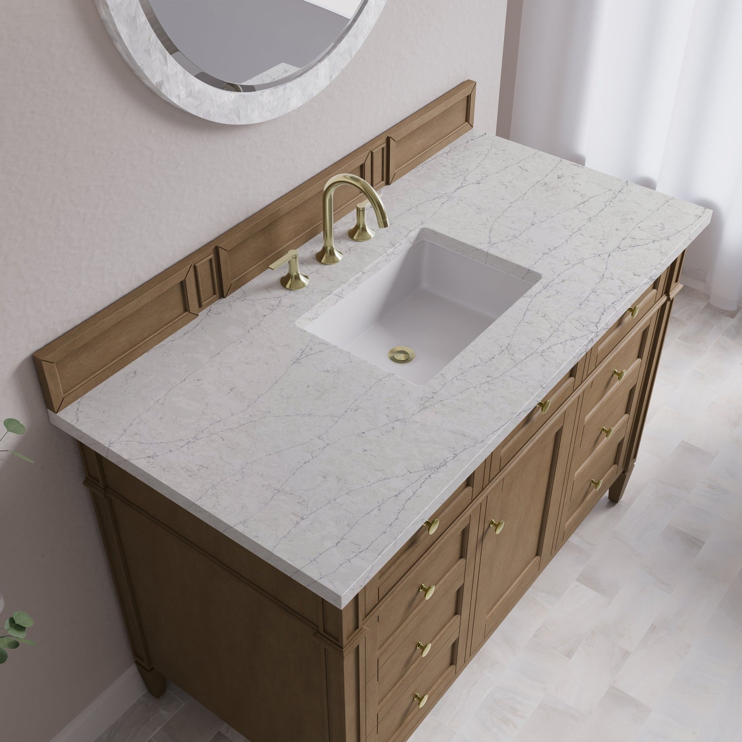 
                  
                    Brittany 48" Single Vanity in Pecan Single Bathroom Vanity James Martin Vanities Eternal Jasmine Pearl Silestone 
                  
                