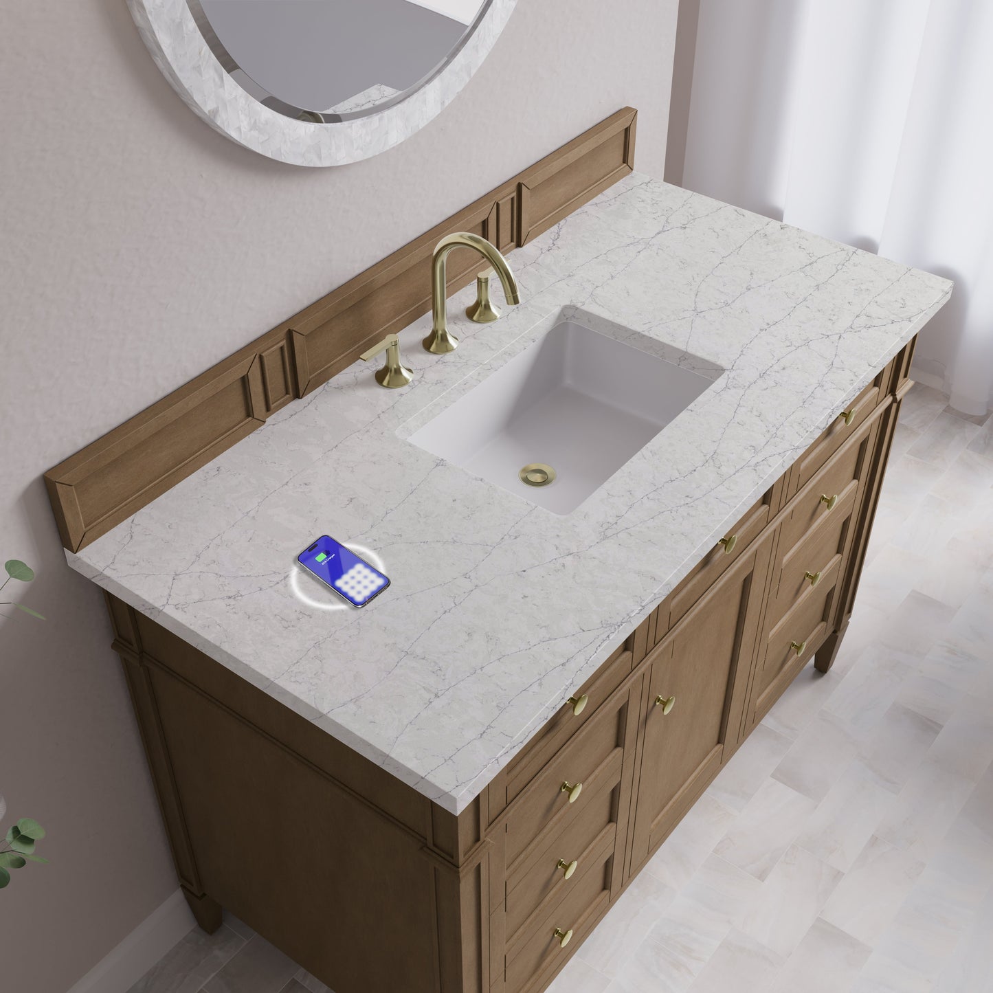 
                  
                    Brittany 48" Single Vanity in Pecan Single Bathroom Vanity James Martin Vanities FreePower-Enabled Eternal Jasmine Pearl Silestone 
                  
                