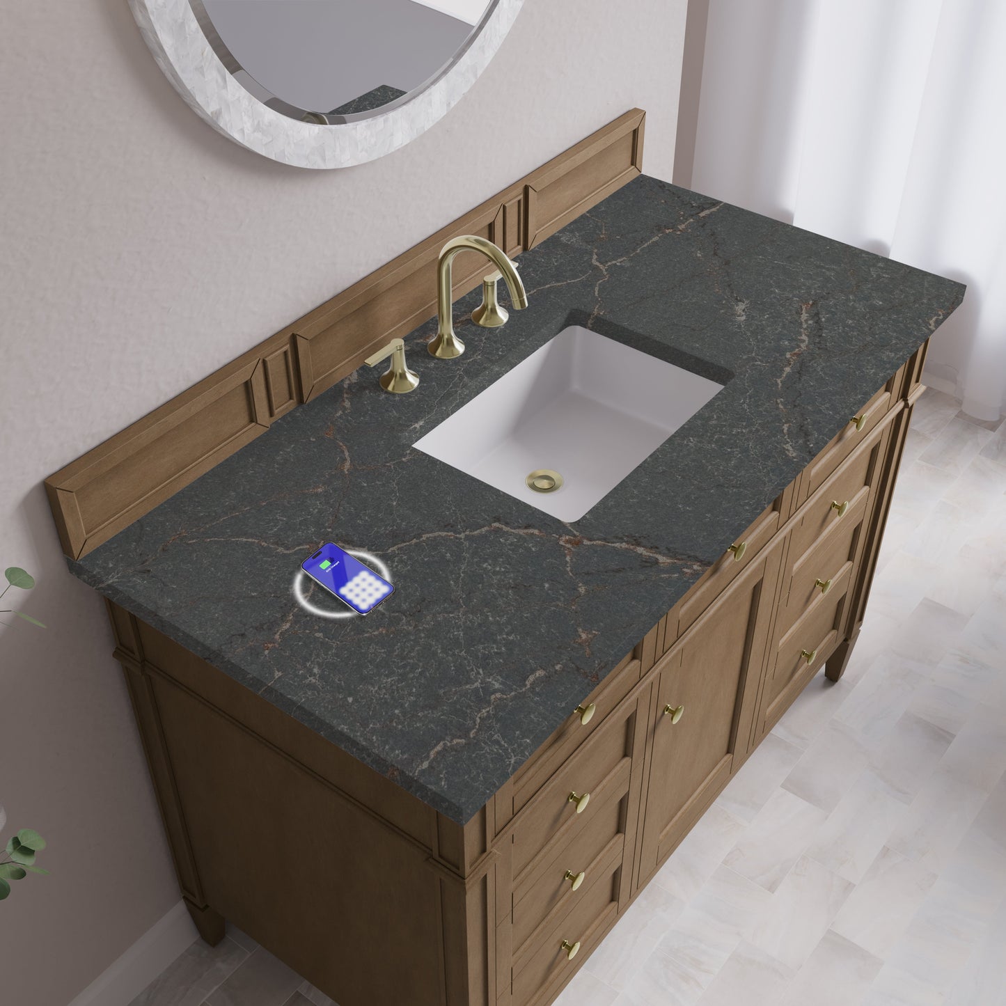 
                  
                    Brittany 48" Single Vanity in Pecan Single Bathroom Vanity James Martin Vanities FreePower-Enabled Parisien Bleu Silestone 
                  
                