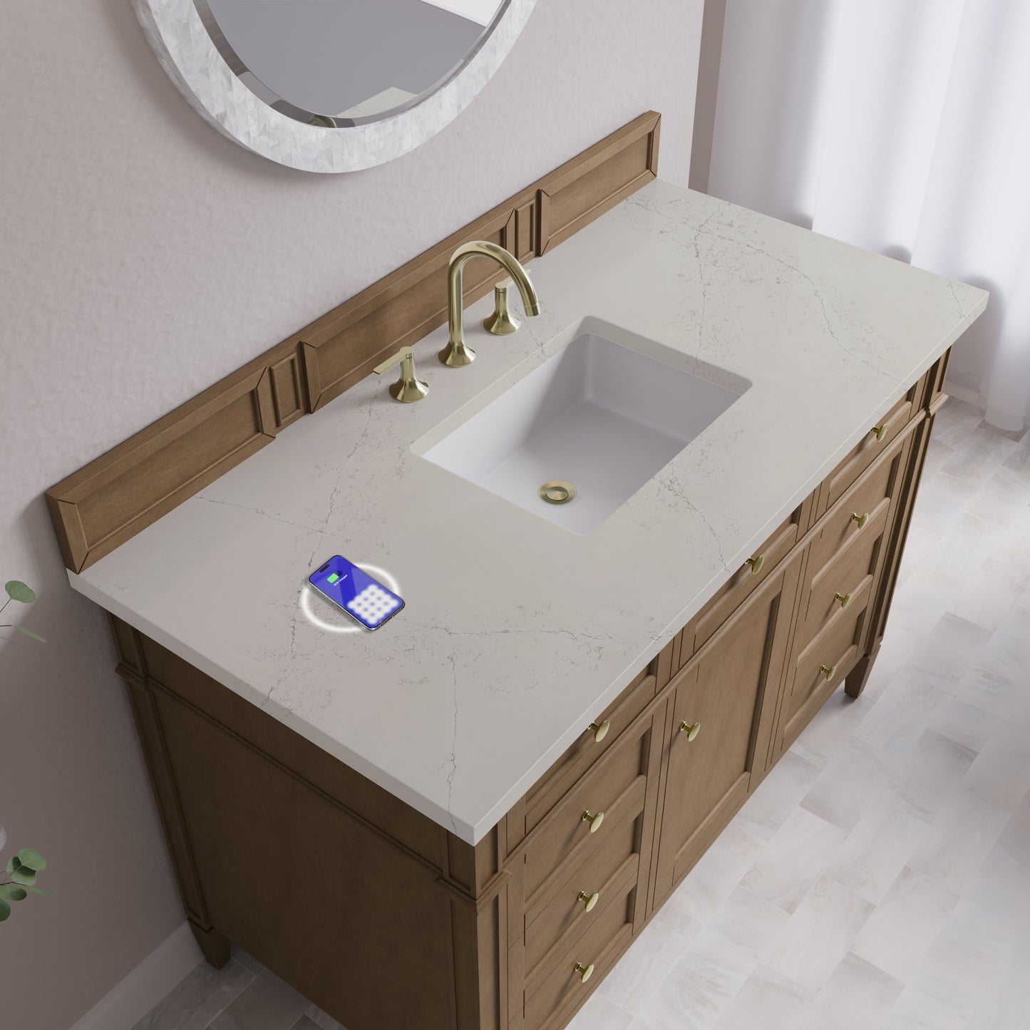 
                  
                    Brittany 48" Single Vanity in Pecan Single Bathroom Vanity James Martin Vanities FreePower-Enabled Siberian Silestone 
                  
                