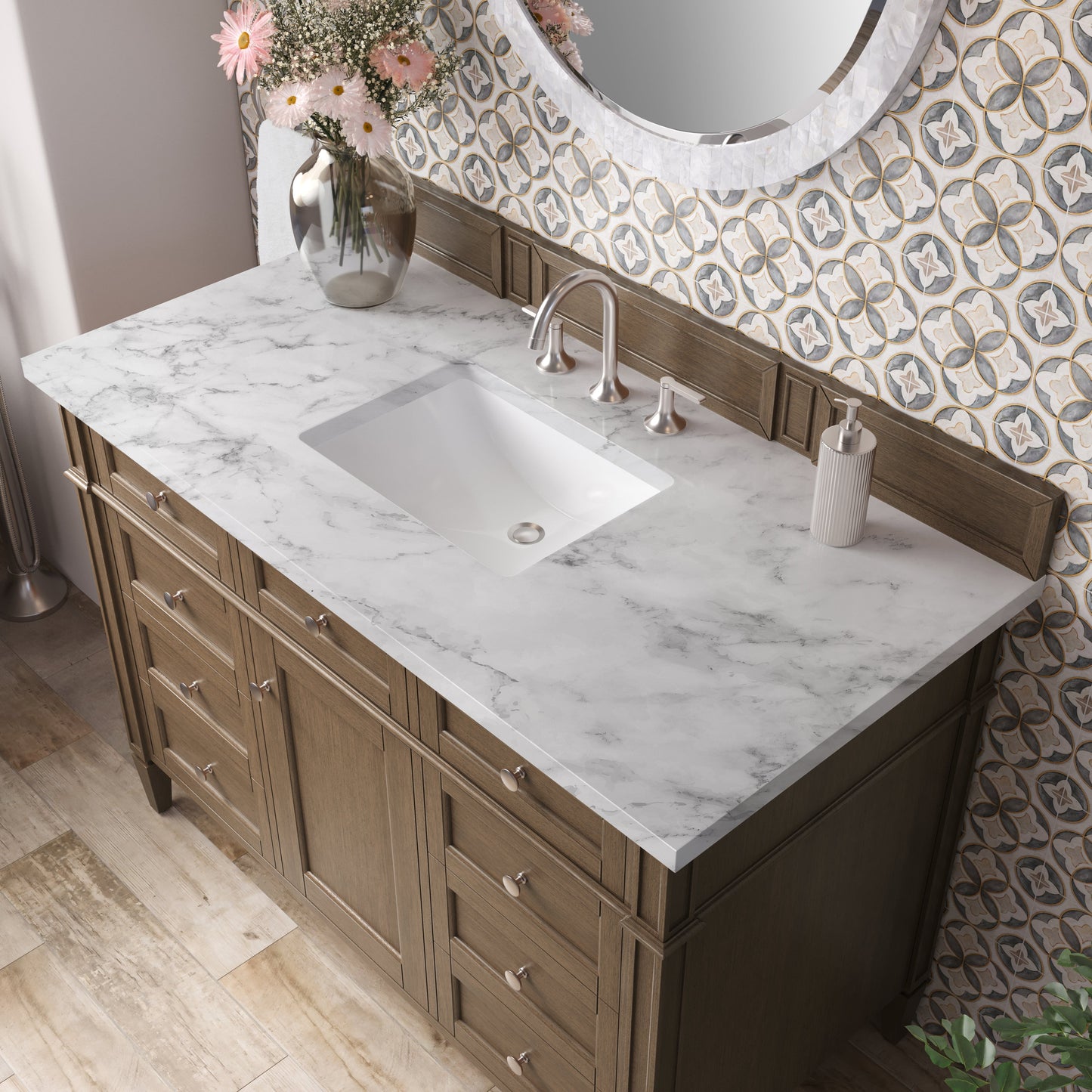 
                  
                    Brittany 48" Single Vanity in Saddle Brown Single Bathroom Vanity James Martin Vanities Carrara White Marble 
                  
                