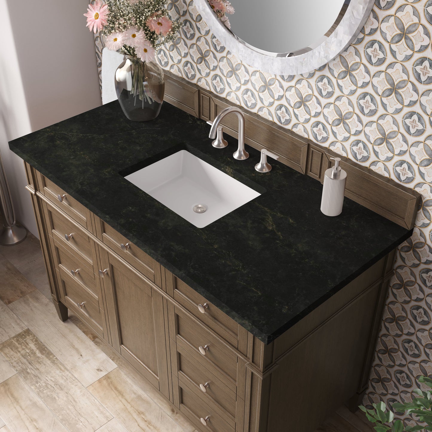 
                  
                    Brittany 48" Single Vanity in Saddle Brown Single Bathroom Vanity James Martin Vanities Phantome Eclos 
                  
                