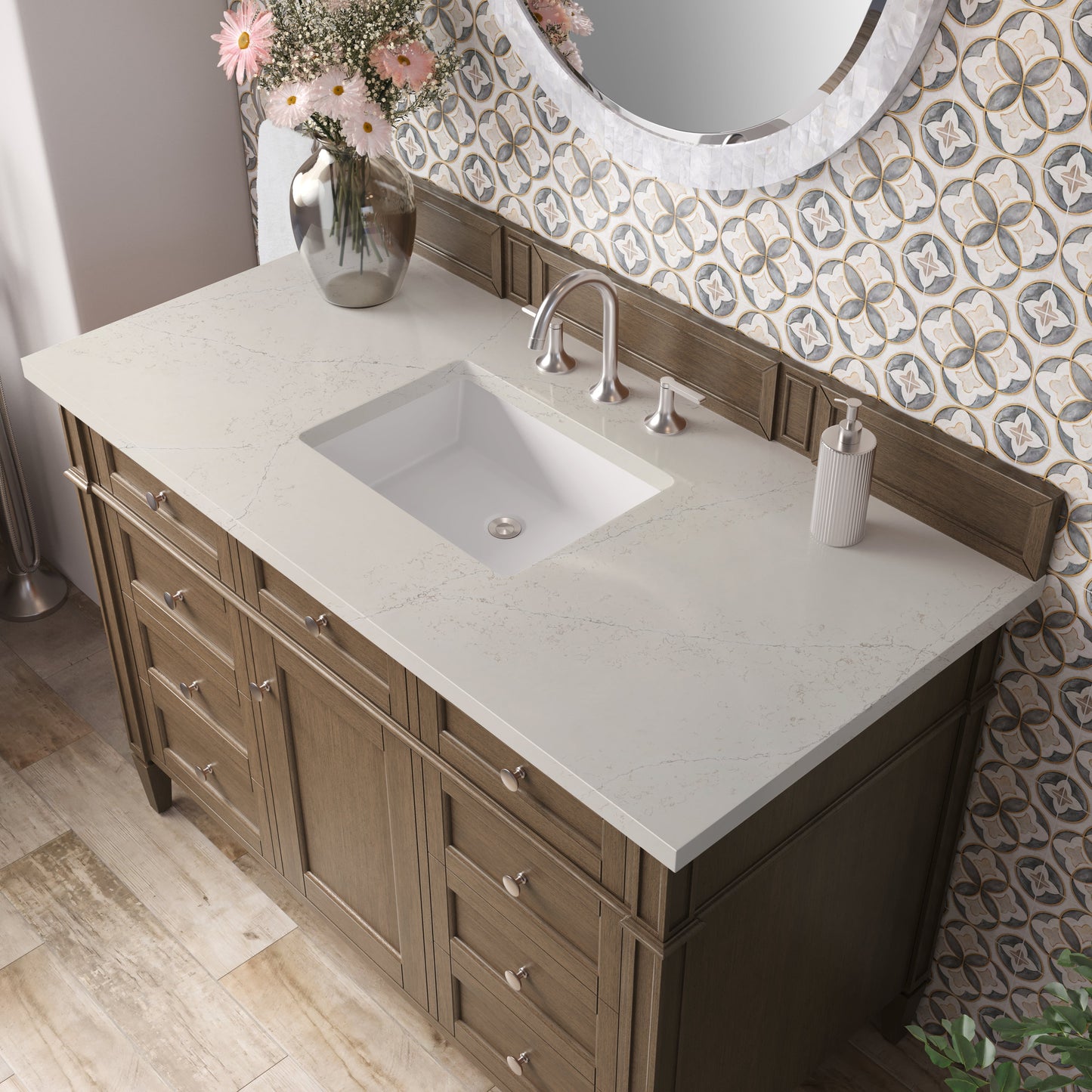 
                  
                    Brittany 48" Single Vanity in Saddle Brown Single Bathroom Vanity James Martin Vanities Siberian Silestone 
                  
                
