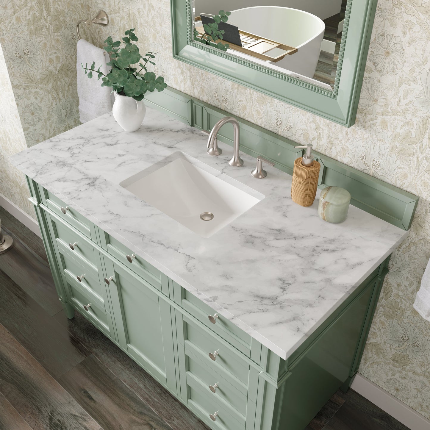 
                  
                    Brittany 48" Single Vanity in Sage Green Single Bathroom Vanity James Martin Vanities Carrara White Marble 
                  
                