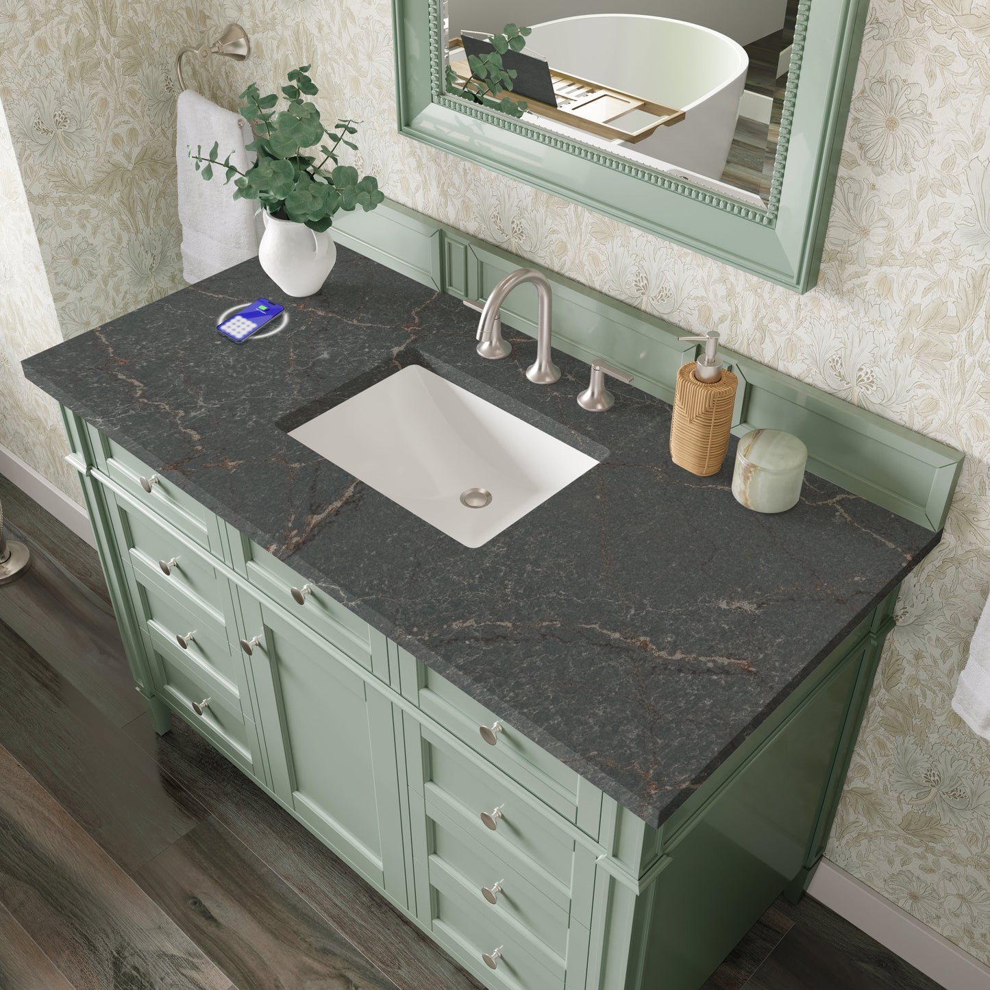 
                  
                    Brittany 48" Single Vanity in Sage Green Single Bathroom Vanity James Martin Vanities FreePower-Enabled Parisien Bleu Silestone 
                  
                