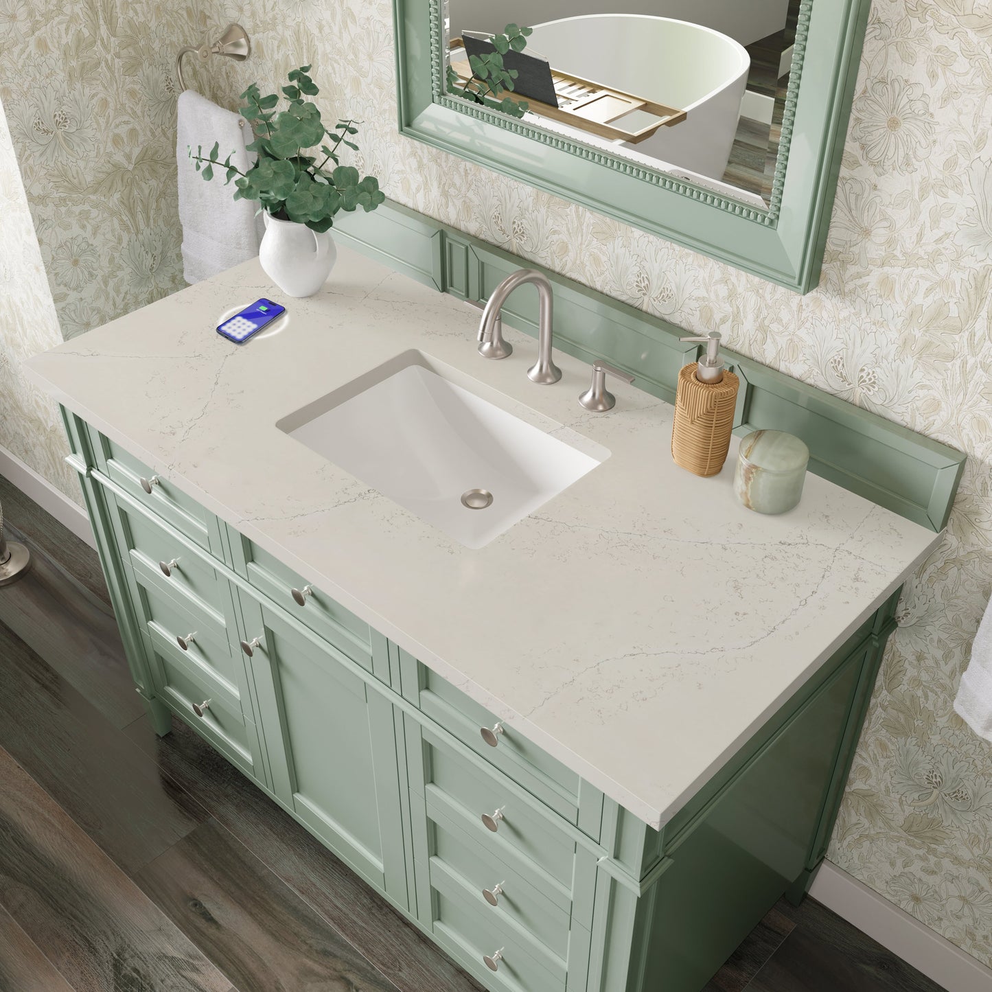 
                  
                    Brittany 48" Single Vanity in Sage Green Single Bathroom Vanity James Martin Vanities FreePower-Enabled Siberian Silestone 
                  
                