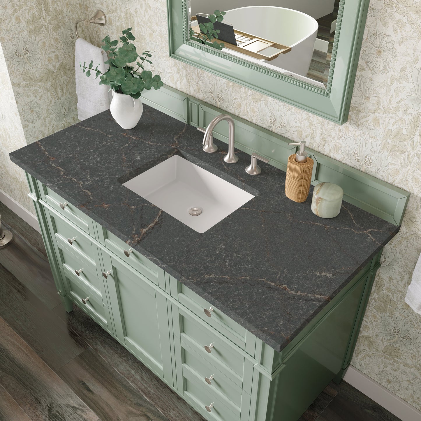
                  
                    Brittany 48" Single Vanity in Sage Green Single Bathroom Vanity James Martin Vanities Parisien Bleu Silestone 
                  
                